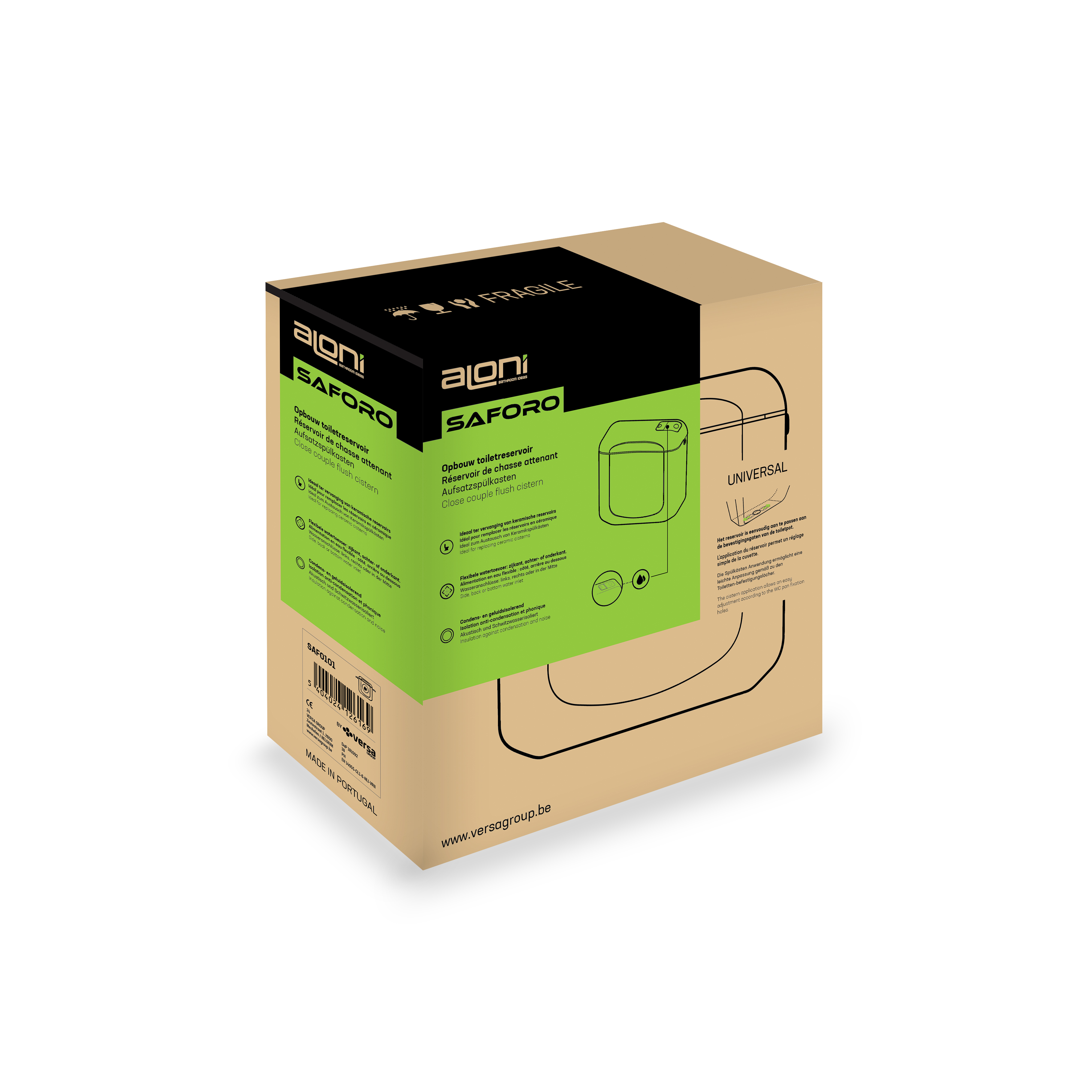 ALONI SAFORO TOILET CISTERN - DUAL FLUSH 3/6 L - WATER-SAVING - PLASTIC - GLOSSY WHITE