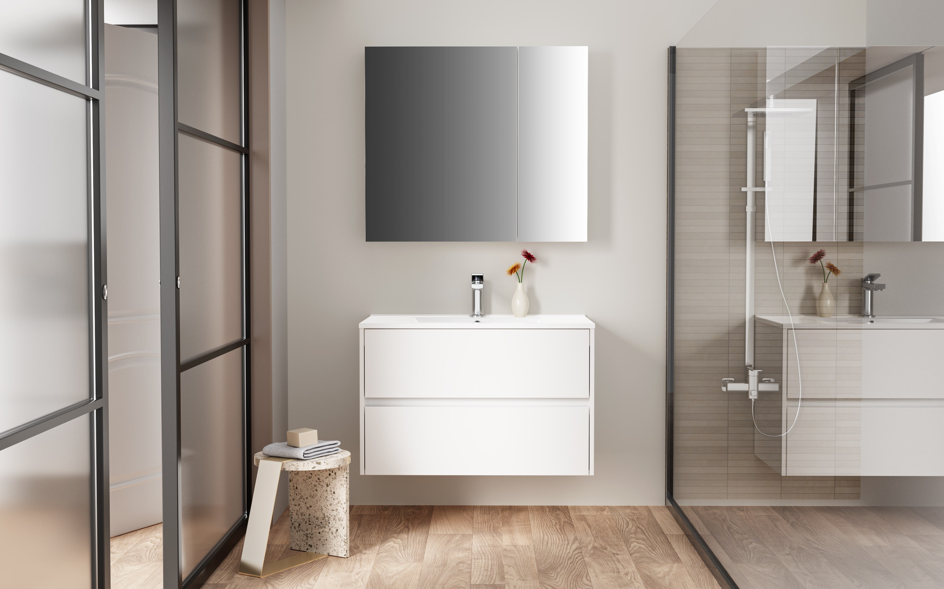 ALONI HAYAT MEUBLE SOUS-VASQUE - 2 TIROIRS - SANS POIGNEE - SOFT CLOSE – 79,5X50X45 CM - BLANC BRILLANT
