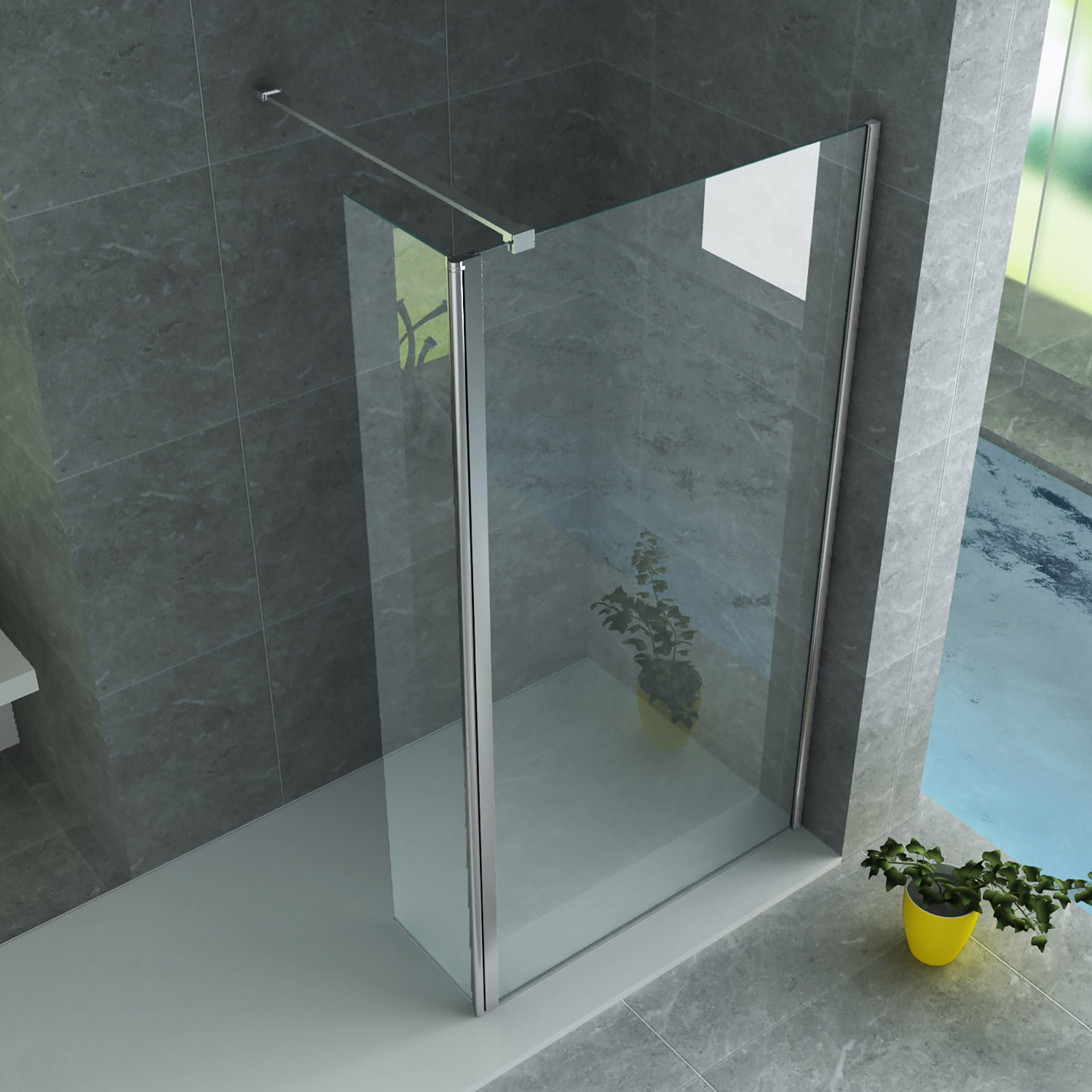 ALONI SIDE PANEL WITH CONNECTION PROFILE FOR WALK-IN SHOWER - PIVOTING - 400 X 2000MM - CHROME - CLEAR GLASS