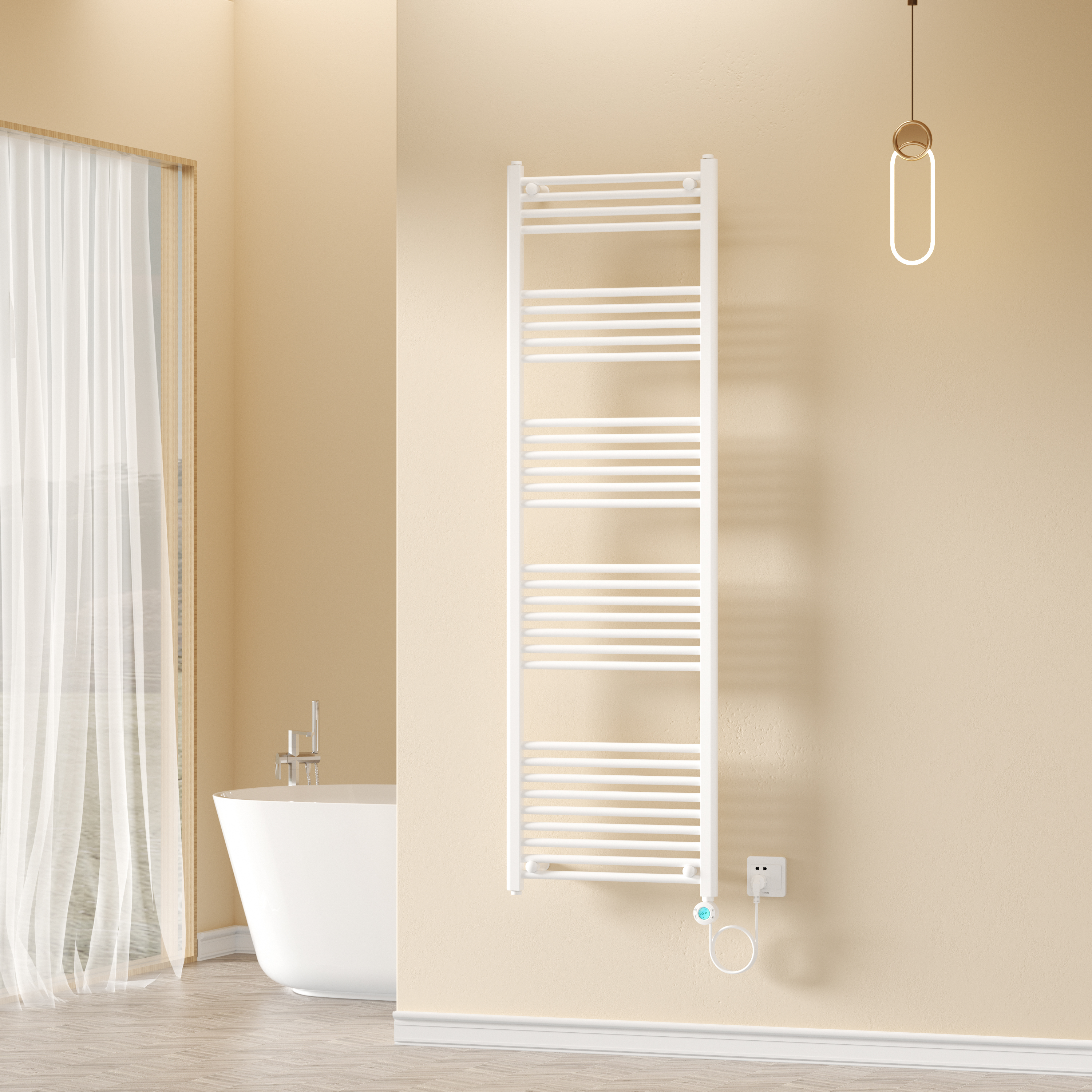 BELRAD ELEKTRISCHE HANDDOEKDROGER - MET DIGITALE, PROGRAMEERBARE THERMOSTAAT - SMART WIFI - AANSLUITING RECHTS - 1000W - 1800X550 MM - GLANZEND WIT