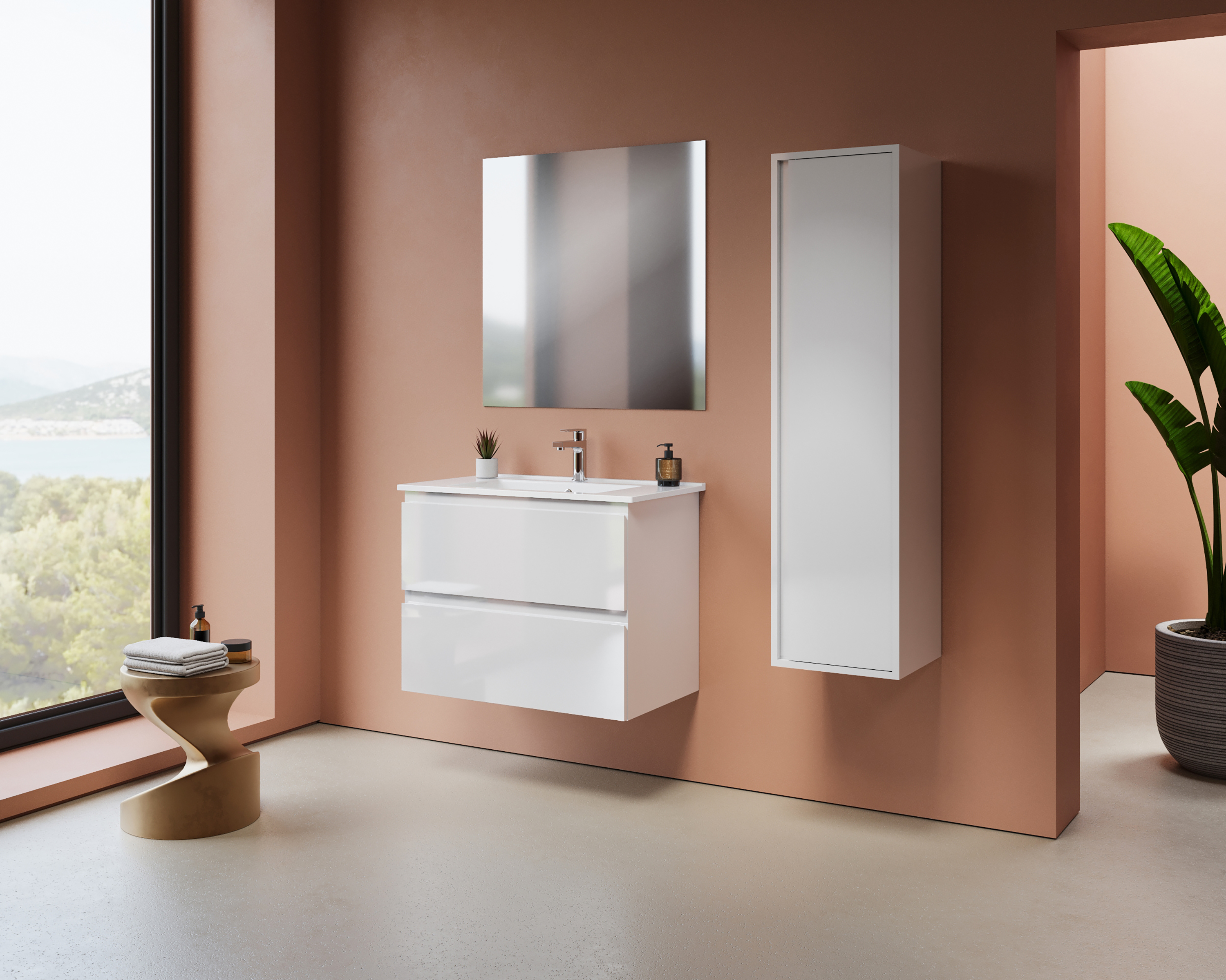 ALONI SALLY XL VANITY UNIT - 2 DRAWERS - SOFTCLOSE - HANDLELESS - 76X60X45.3 CM - GLOSSY WHITE