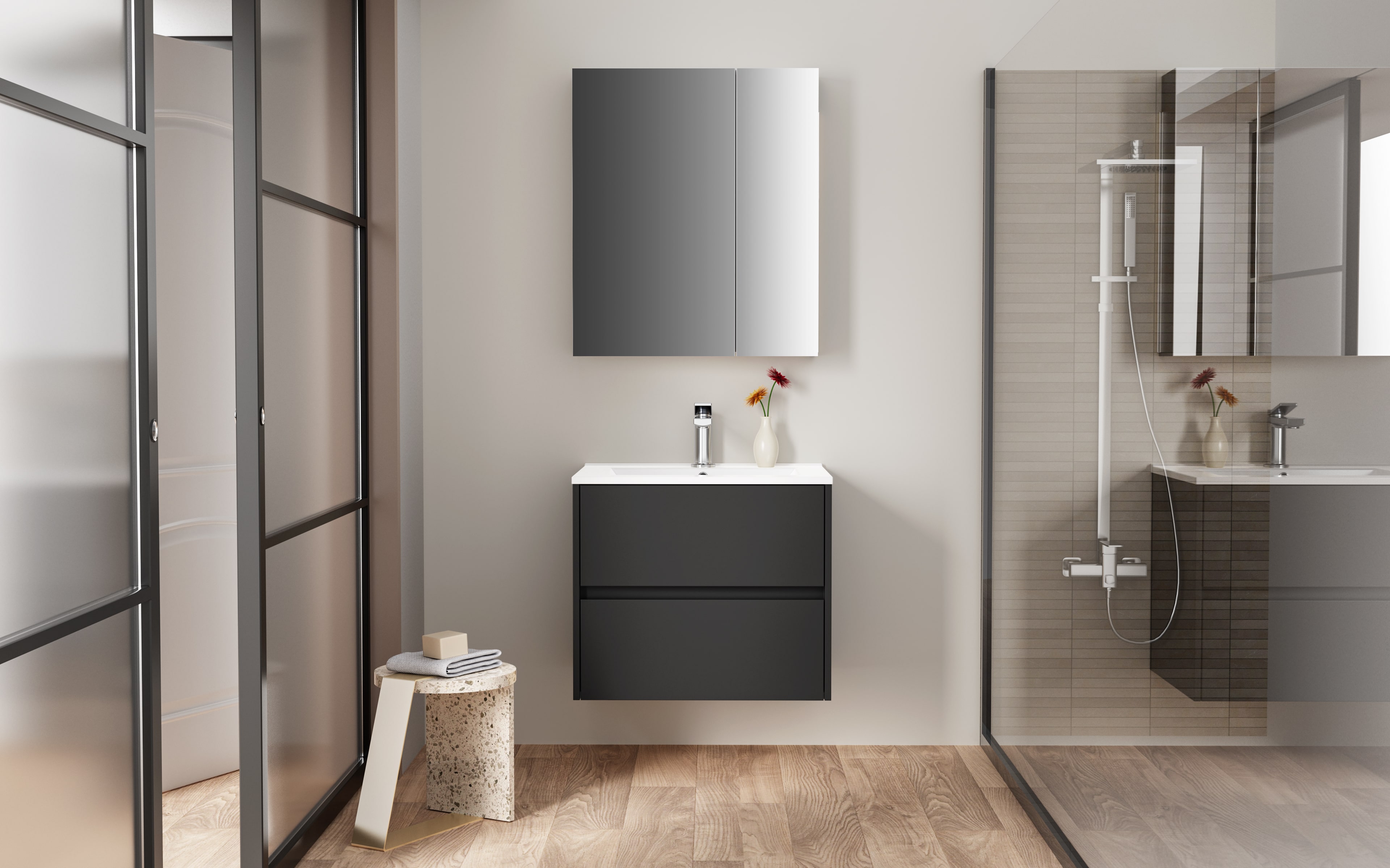 ALONI HAYAT WASTAFELONDERKAST - 2 LADES - SOFTCLOSE - GREEPLOOS - 59,5X50X45 CM - MAT ZWART