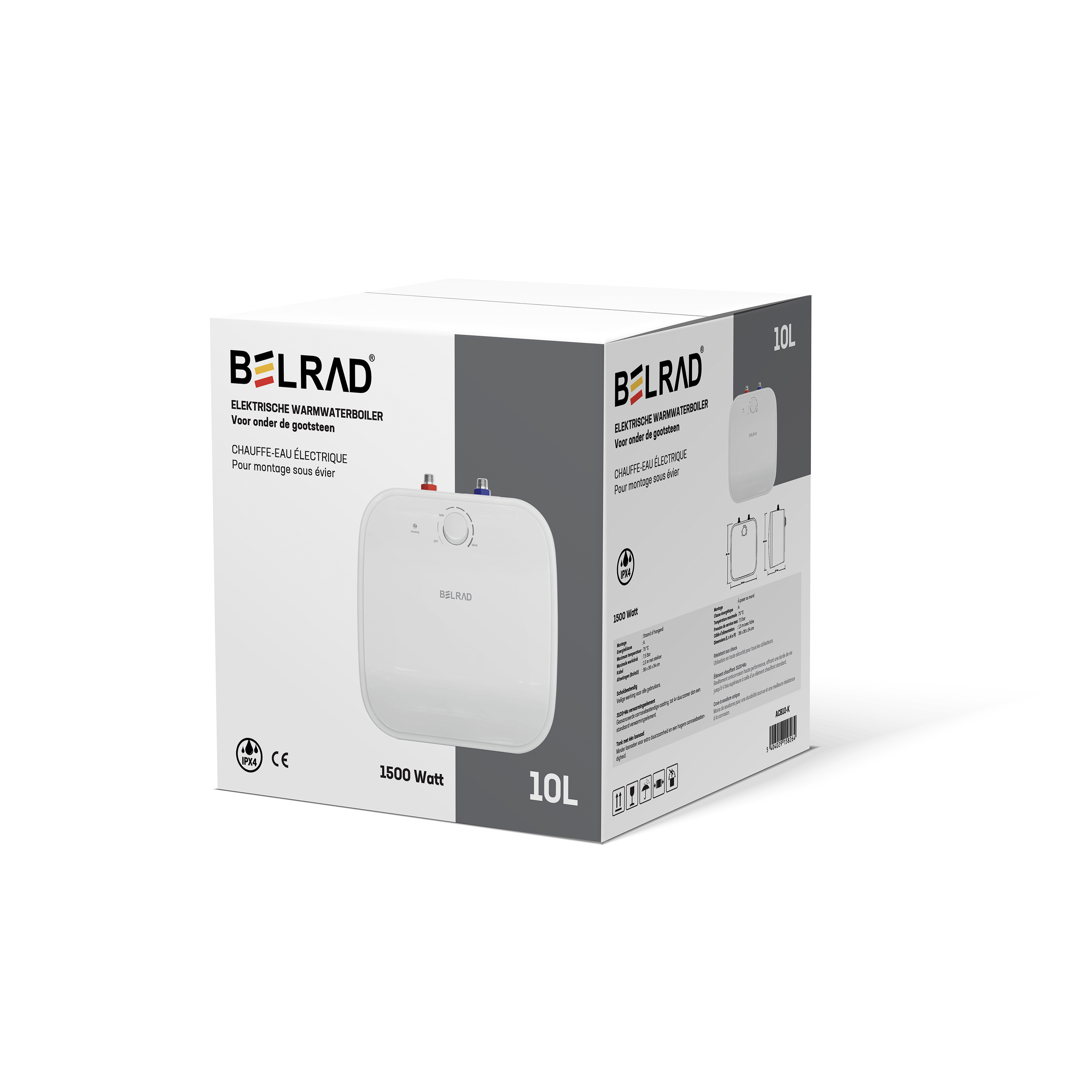BELRAD ELEKTRISCHE KEUKENBOILER - ONDERBOUW - 1500W - 10 LITER - WIT