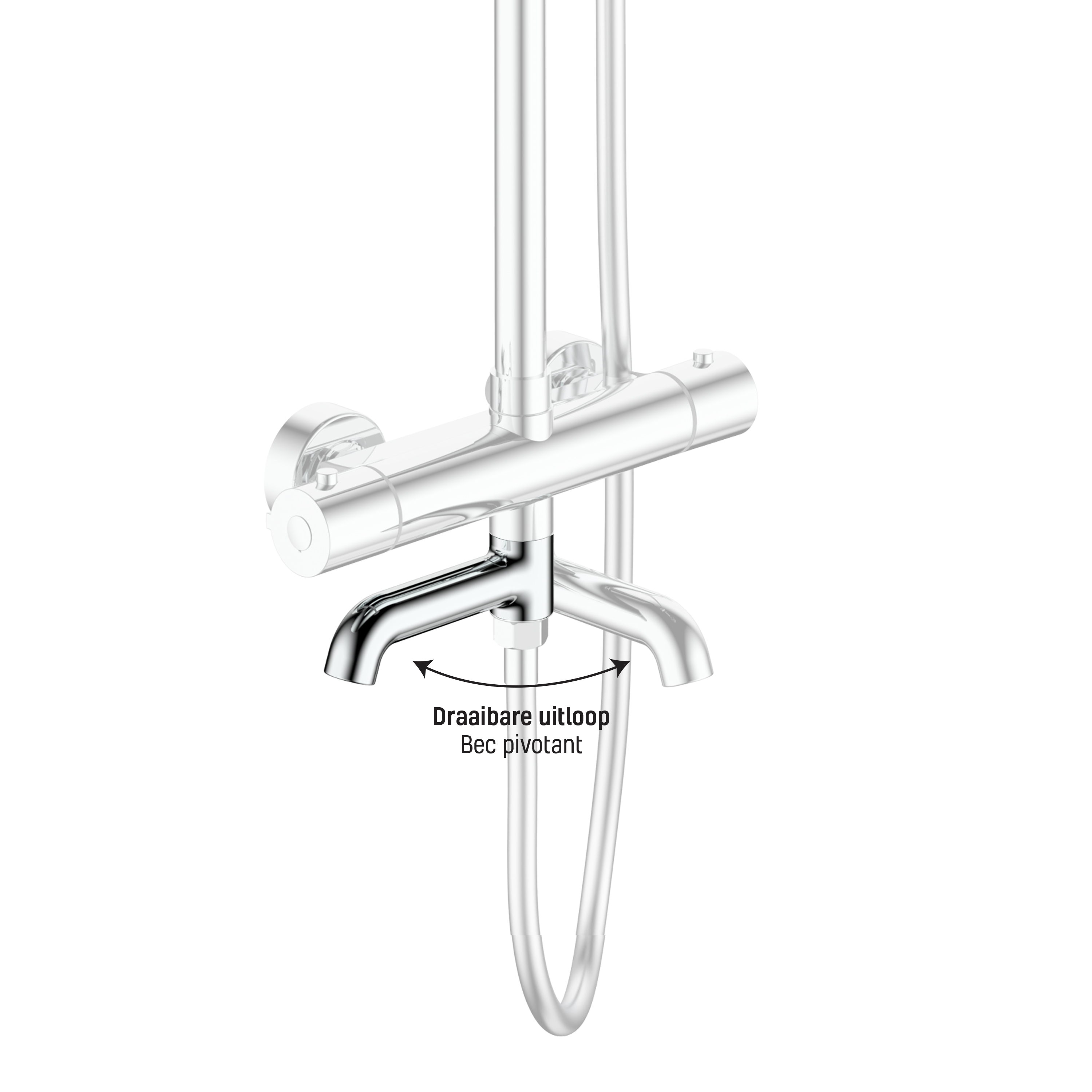 ALONI OPTIMA RONDO REGENDOUCHESET MET DRAAIBARE UITLOOP - THERMOSTATISCH - OPBOUW - COOL TOUCH - CHROOM