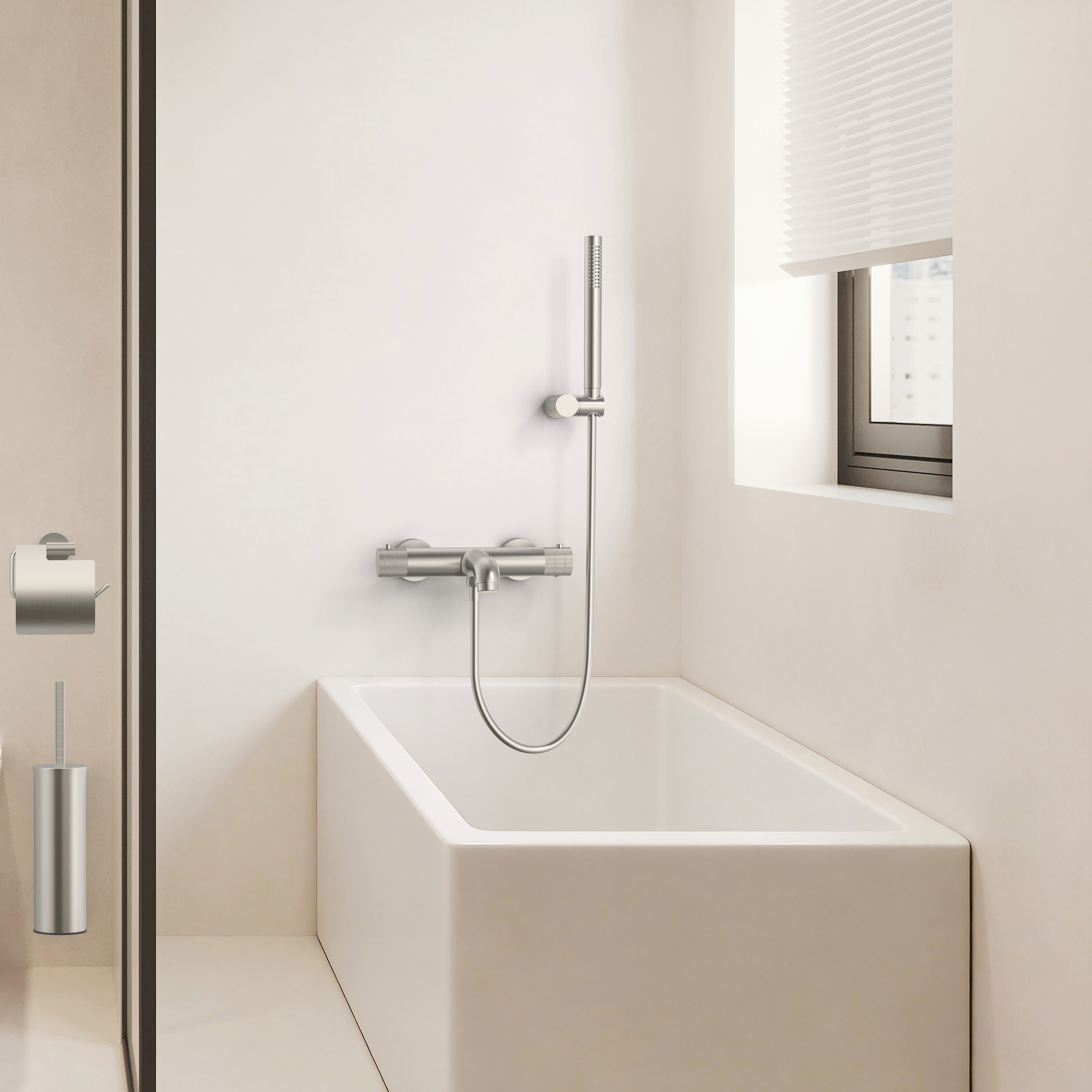 STRIA BADMENGKRAAN - THERMOSTATISCH - OPBOUW - KNOPPEN MET RIBBELSTRUCTUUR - BELGAQUA - GEBORSTELD RVS