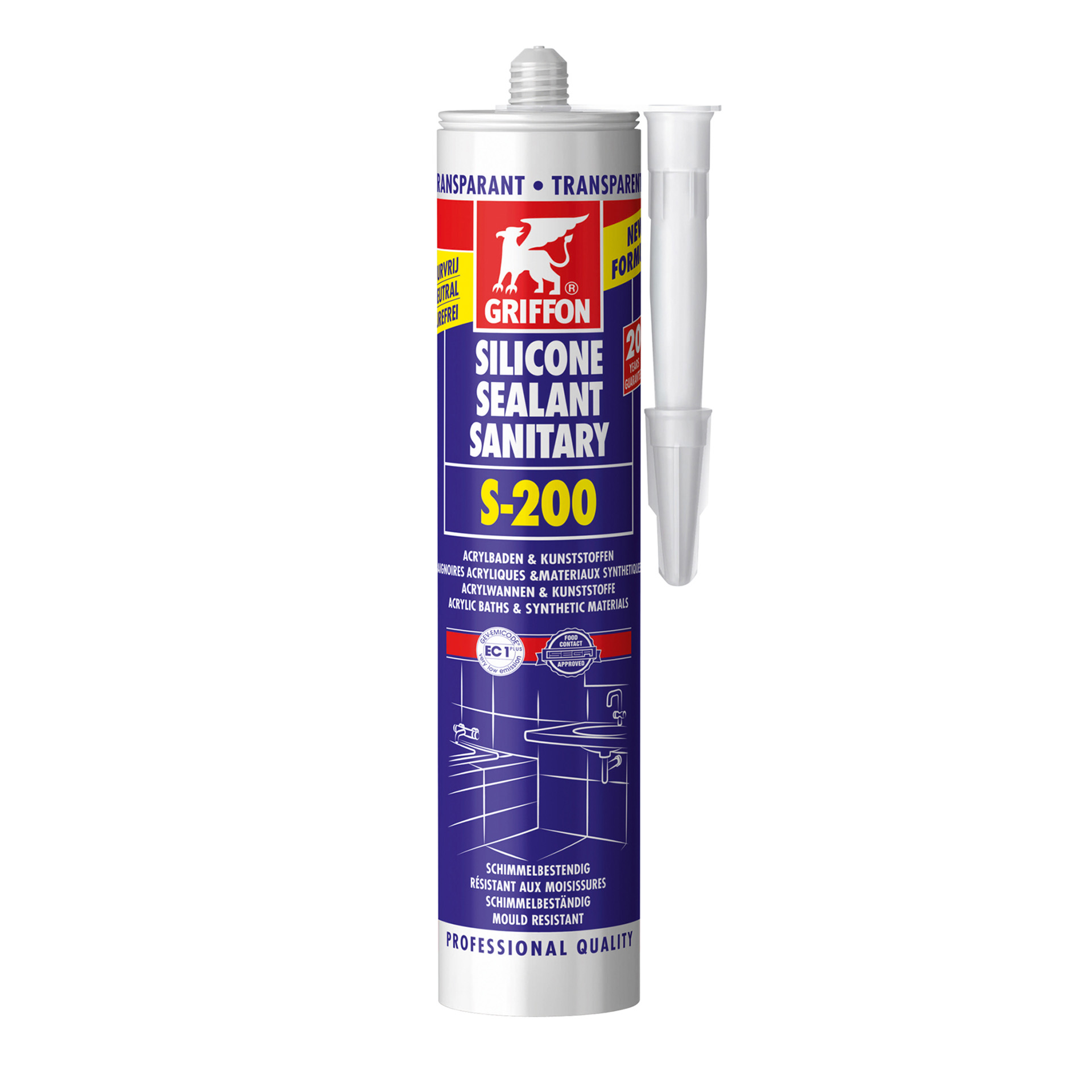 1249351-HOOGWAARDIGE SANITAIR SILICONENKIT S200 TRANSPARANT 300 ML