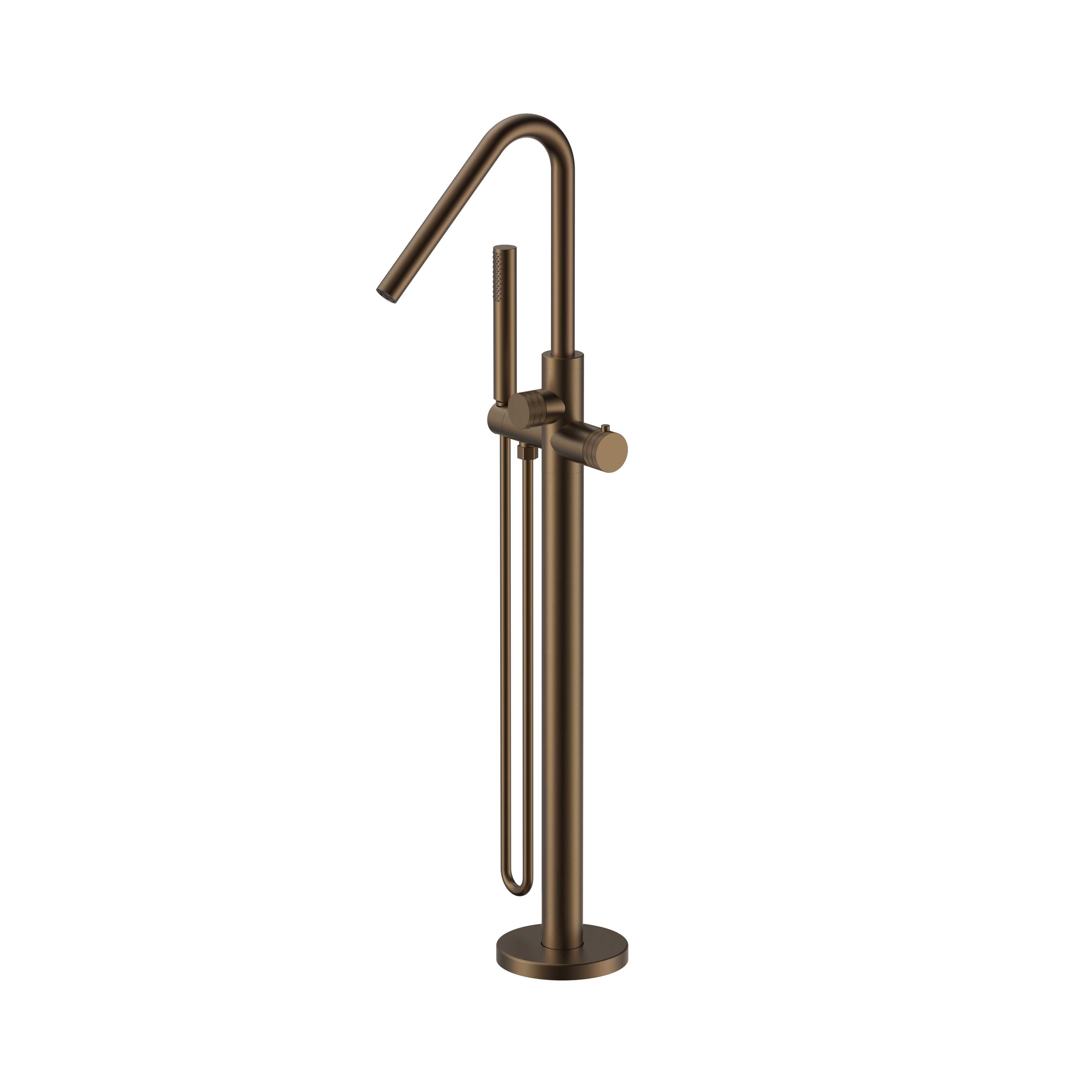 STRIA BADMENGKRAAN - VRIJSTAAND - THERMOSTATISCH - MET HANDDOUCHE EN DOUCHESLANG - KNOPPEN MET RIBBELSTRUCTUUR - BELGAQUA - BRUIN BRONS (PVD)