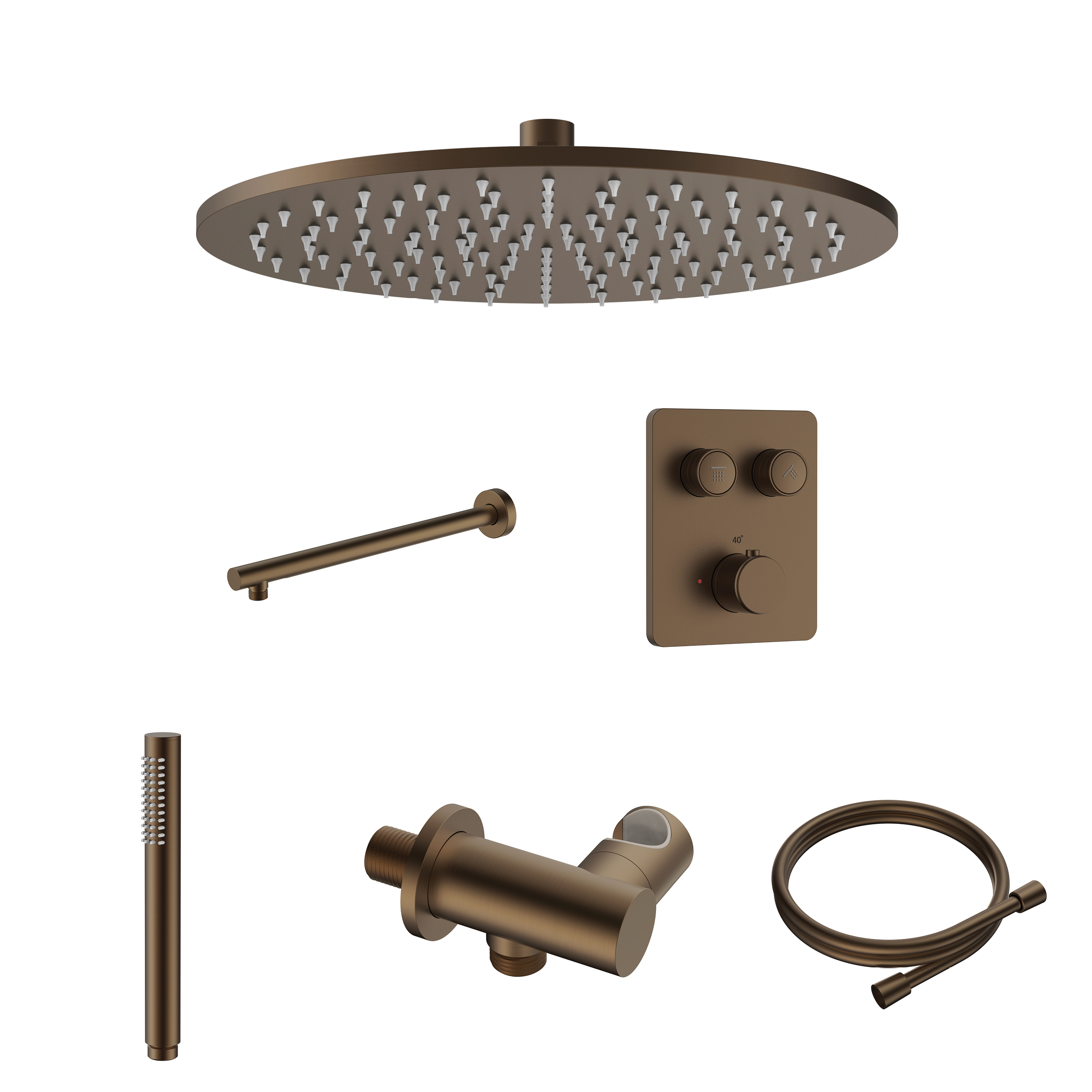 STRIA REGENDOUCHESET - INBOUW - 2 WEG - THERMOSTATISCH - MET DRUKKNOPPEN - COMPLEET - BRUIN BRONS (PVD)