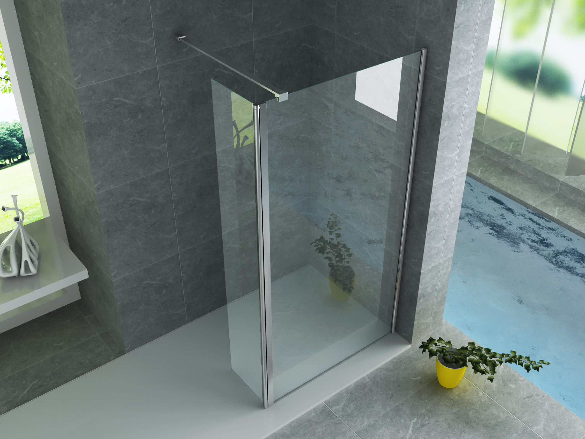 ALONI SIDE PANEL WITH CONNECTION PROFILE FOR WALK-IN SHOWER - PIVOTING - 300 X 2000MM - CHROME - CLEAR GLASS