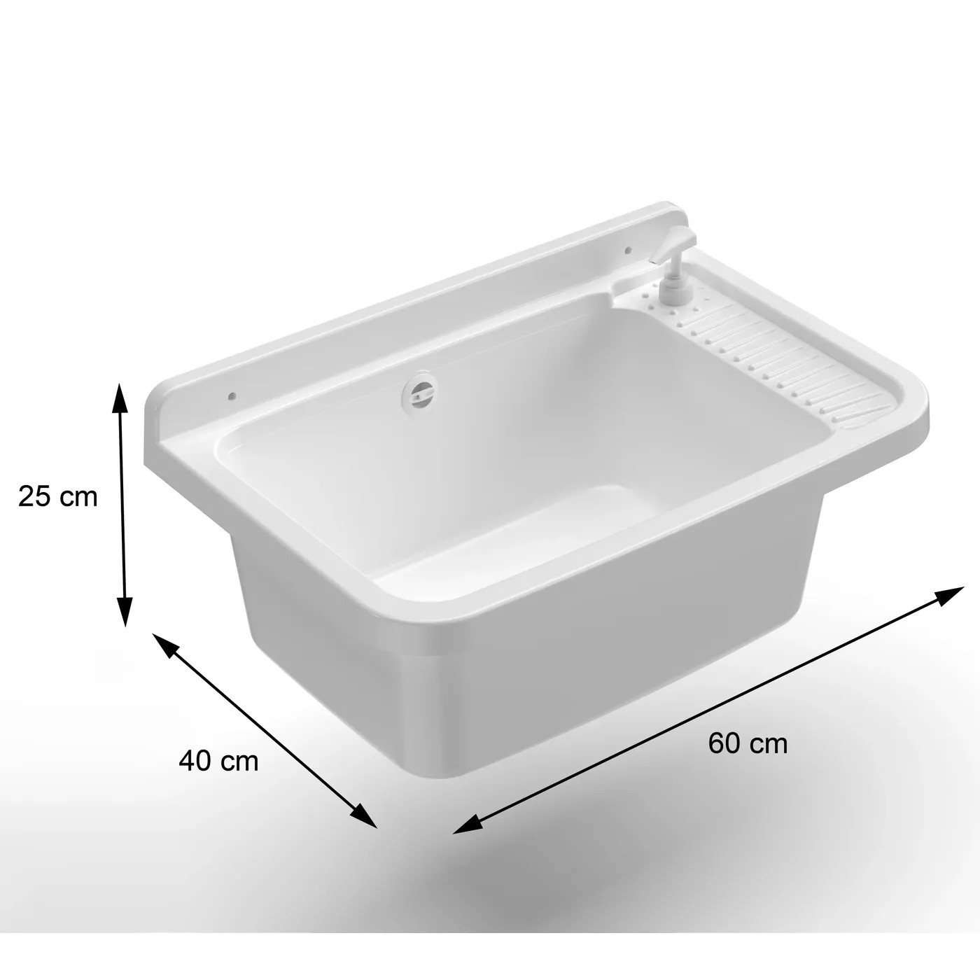 SPILL SINK – WITH SOAP DISPENSER, FIXATION MATERIAL, DRAIN AND SYPHON – PLASTIC (POLYPROPYLENE) – 25X40X60CM – WHITE