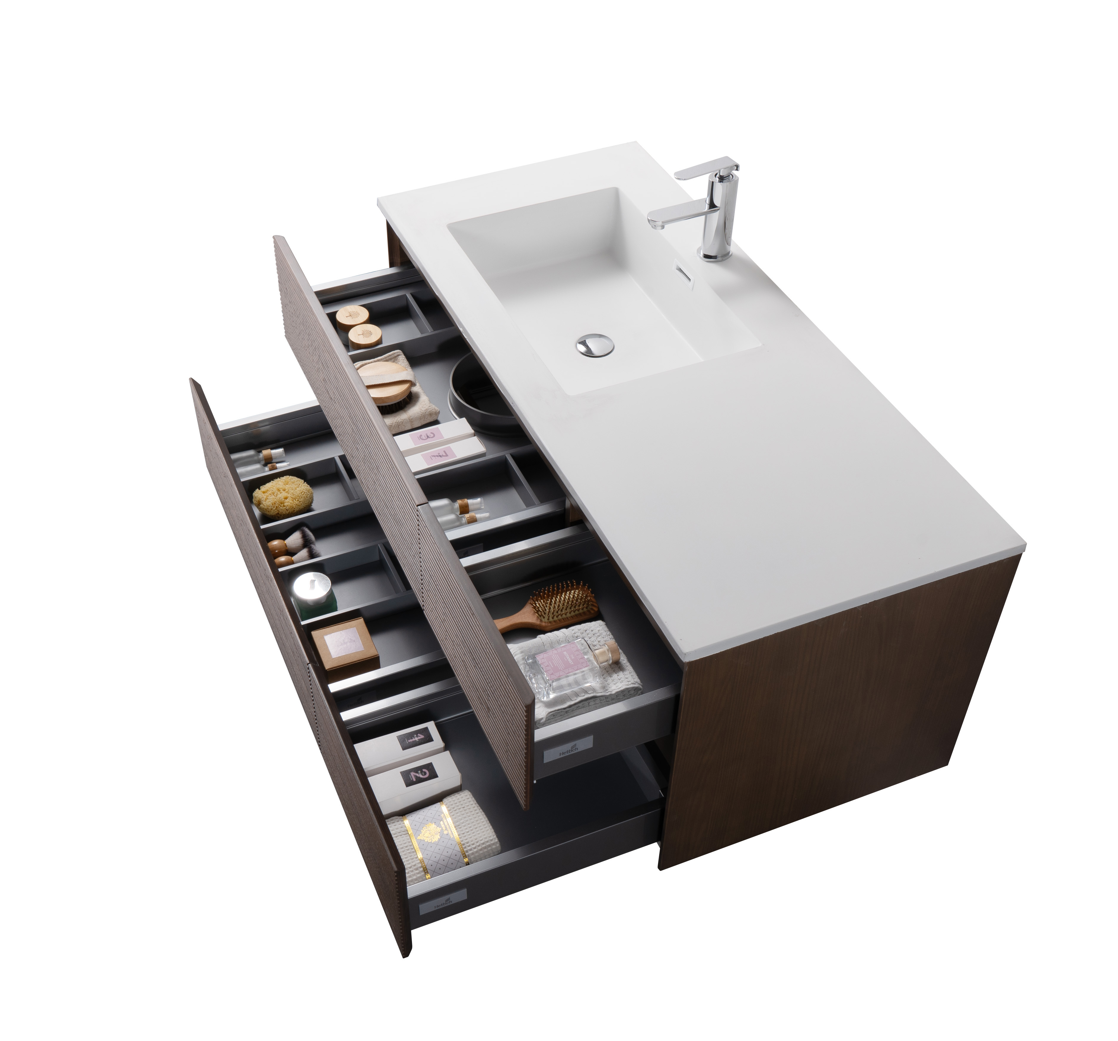 LAYDA WASTAFELONDERKAST - 4 LADES - GREEPLOOS  - SOFT CLOSE – 119X49X52 CM - DONKER WALNOTEN