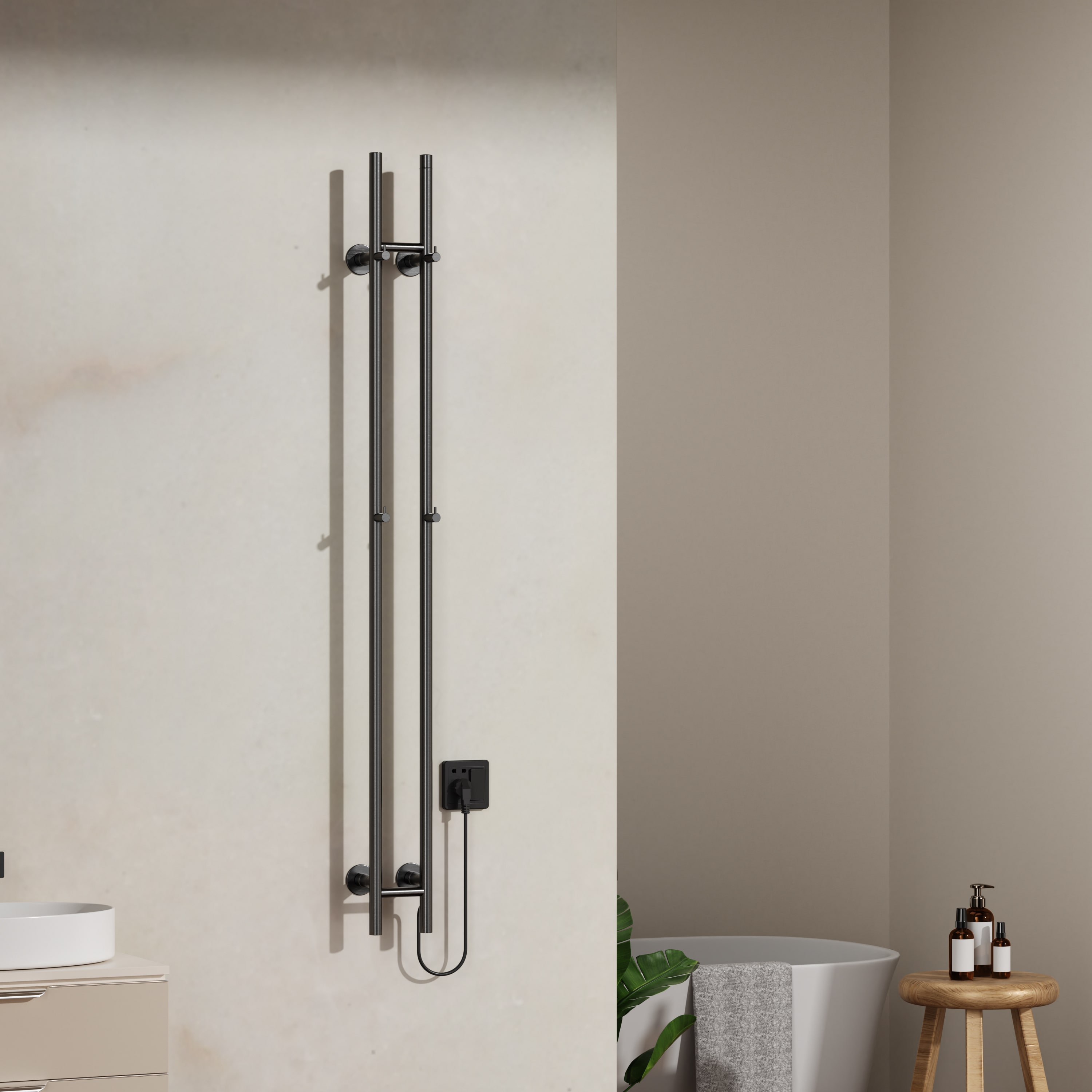 BELRAD ROD TOWEL DRYER - ELECTRIC - DOUBLE - 120W - Ø2,5CM - 150X16,8X12,7 CM - GUNMETAL