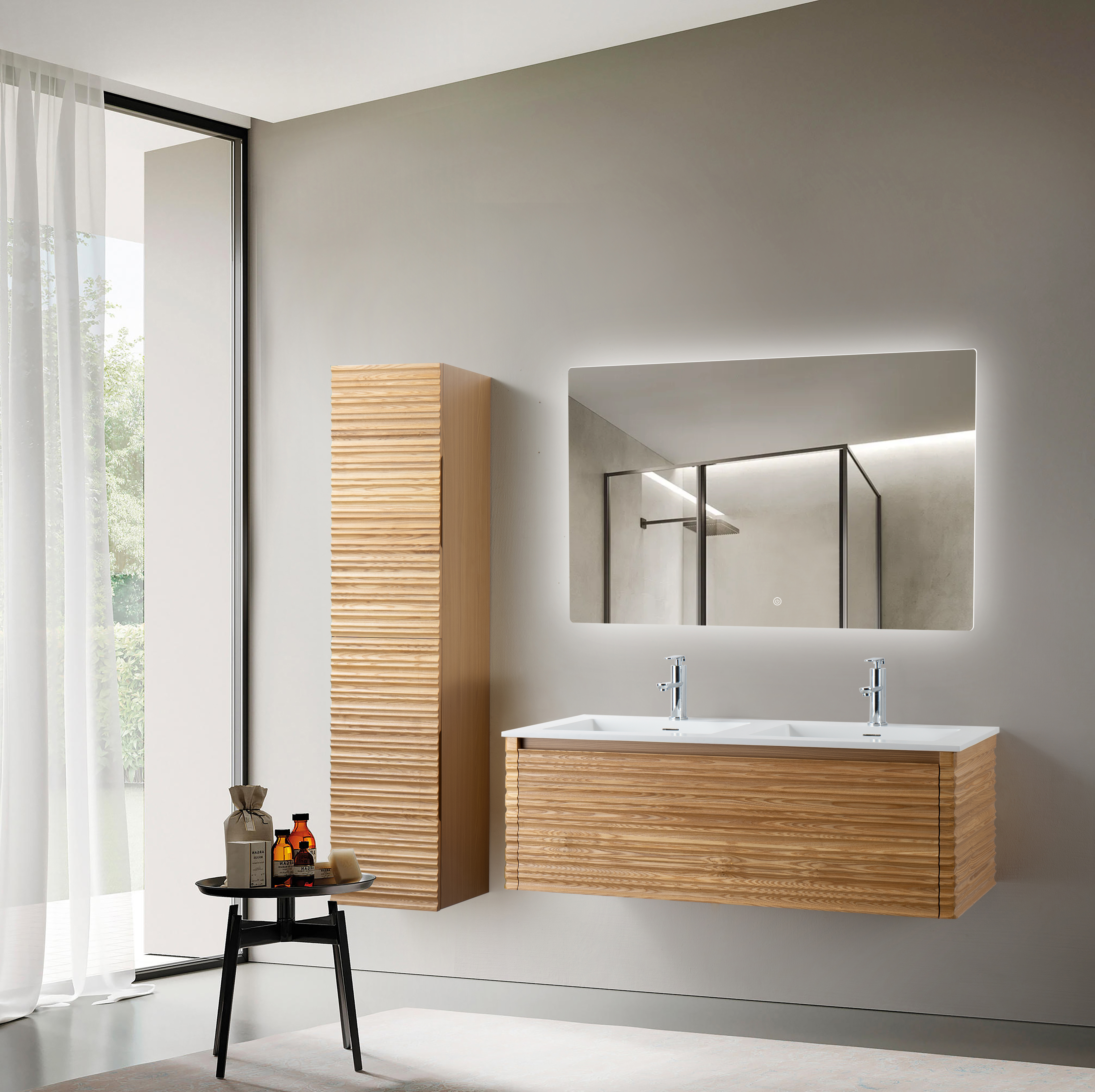 KAMELLIA WASTAFELONDERKAST - 1 LADE - GREEPLOOS  - SOFT CLOSE – 119X40X52 CM - LICHT WALNOTEN