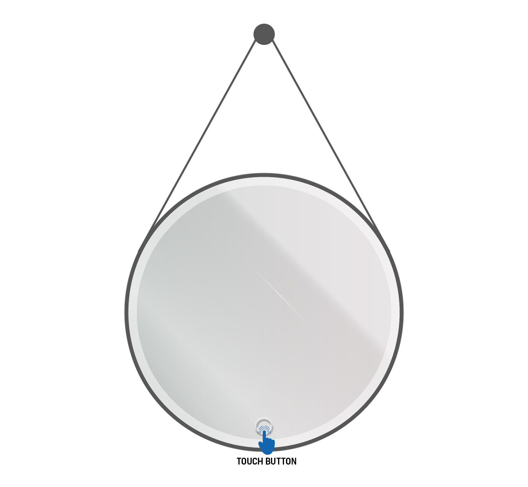 ALONI BELTIA SPIEGEL - MET LED VERLICHTING - ROND - MET LIJST - MET IMITATIE LEDEREN BAND EN HAAK - KLEURTEMPERATUUR LED 3500-6500K - 80CM - MAT ZWART