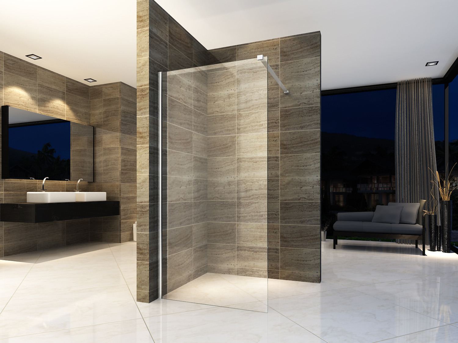 ALONI INLOOPDOUCHE - 900 X 2000MM - CHROOM - HELDER GLAS