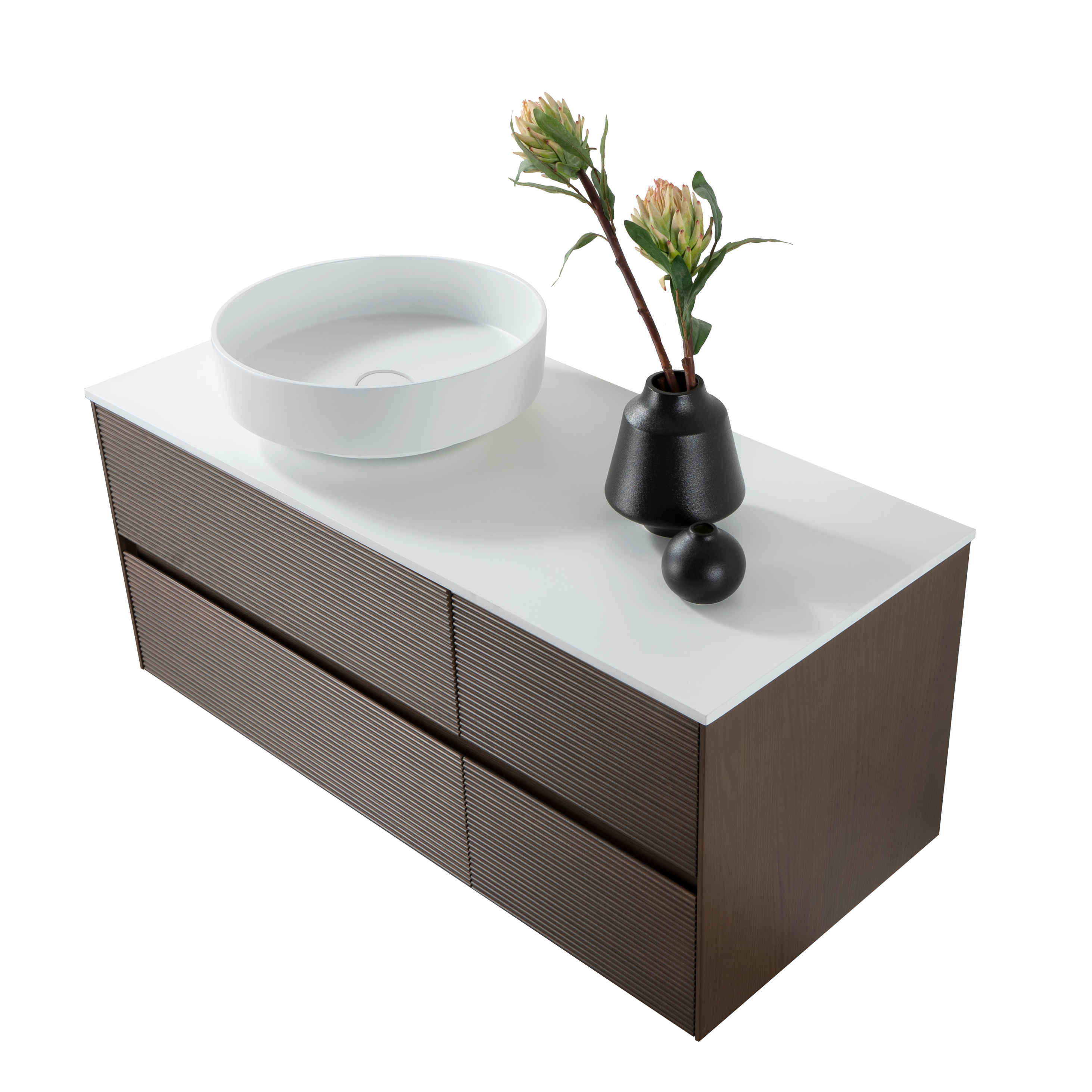 LAYDA WASTAFELONDERKAST - 4 LADES - GREEPLOOS  - SOFT CLOSE – 119X49X52 CM - DONKER WALNOTEN