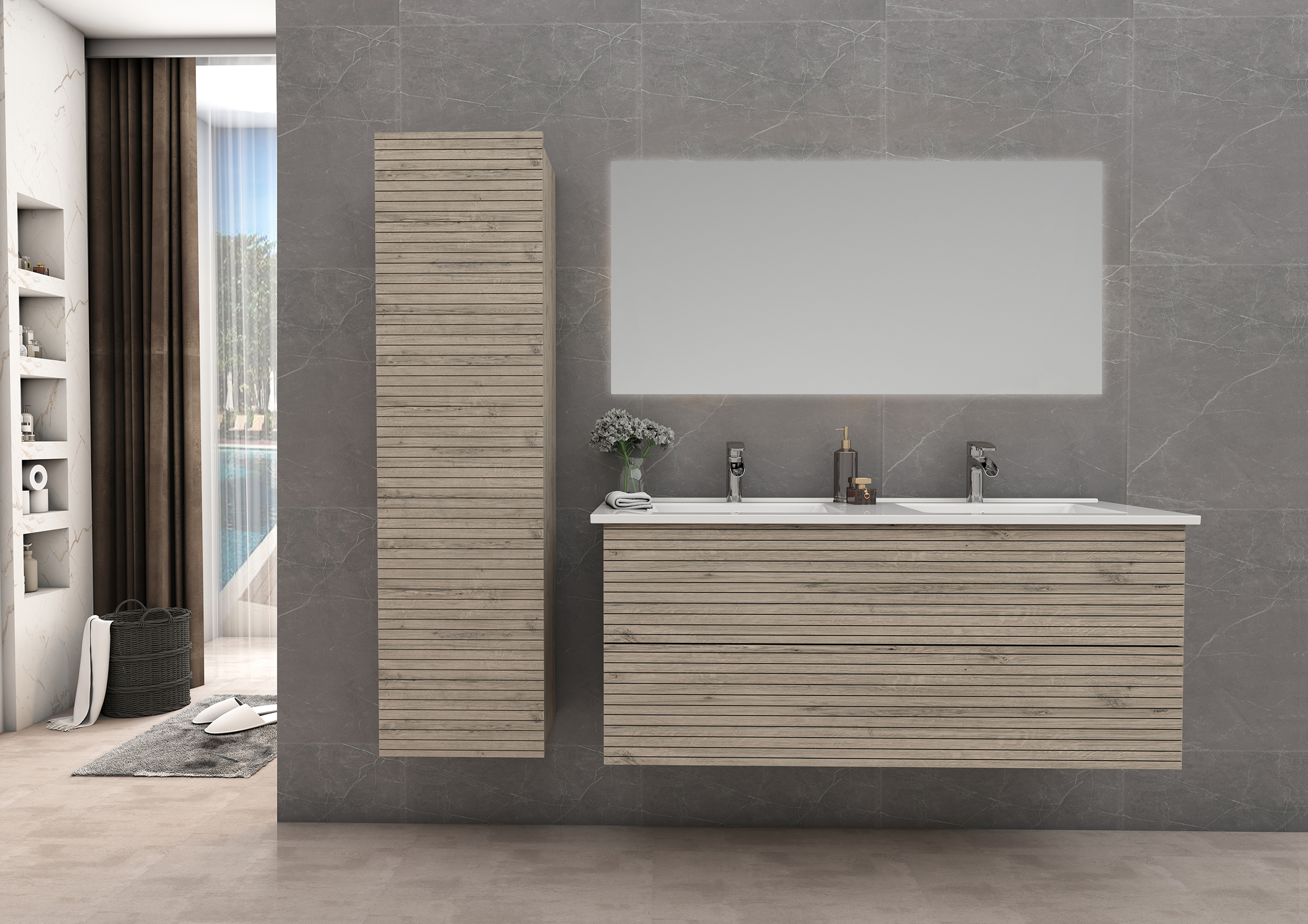 ELITE ONDERKAST MET HORIZONTAAL RELIËF (120CM) - LICHT HOUT