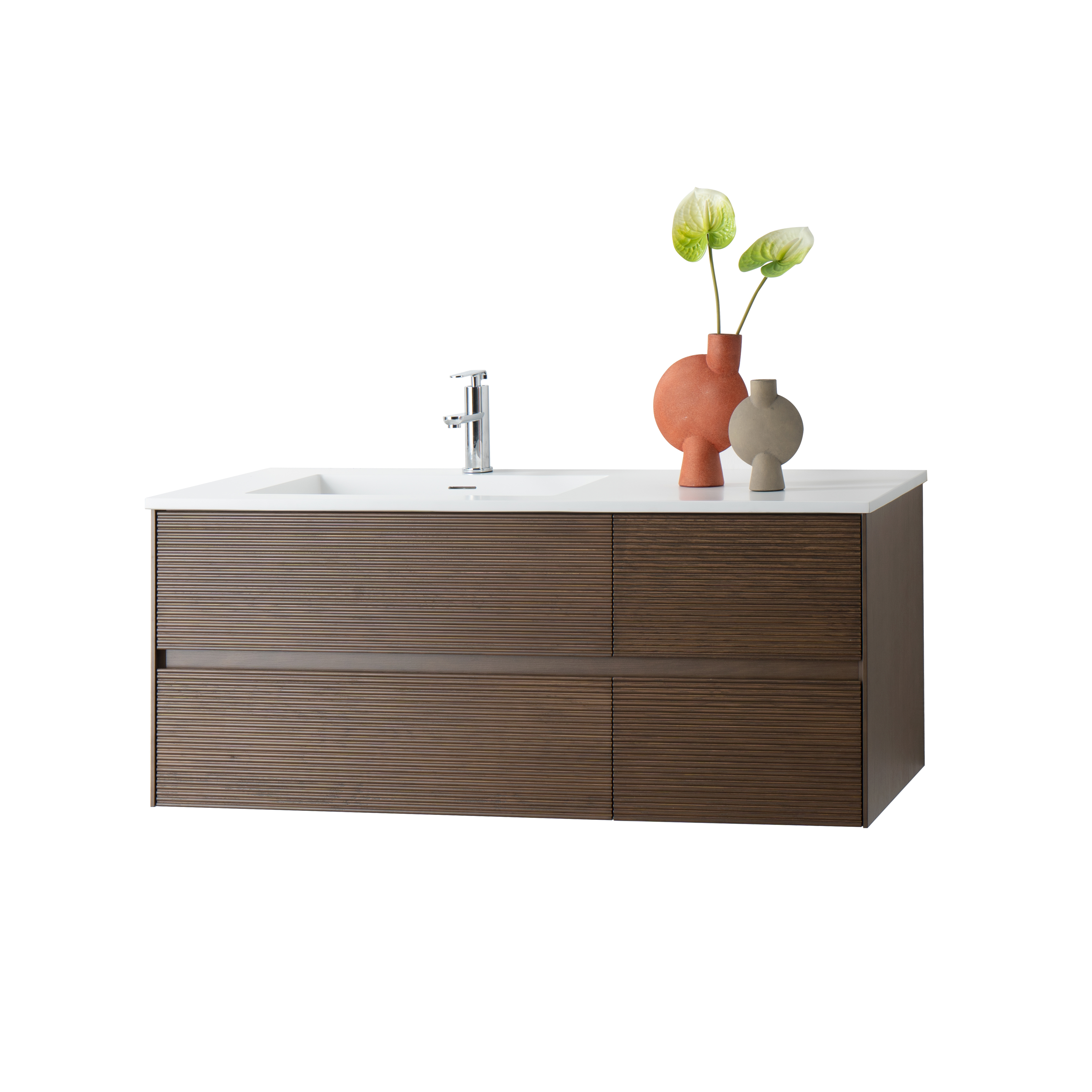LAYDA WASTAFELONDERKAST - 4 LADES - GREEPLOOS  - SOFT CLOSE – 119X49X52 CM - DONKER WALNOTEN