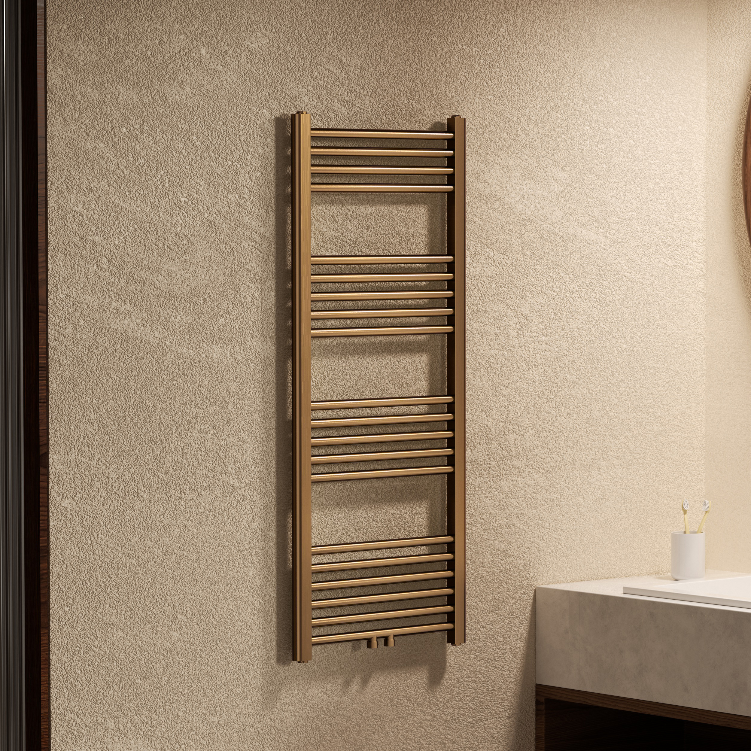 BELRAD SÈCHE-SERVIETTES - RACCORDEMENT GAUCHE-DROITE/CENTRAL - 537 WATT - 1200X500CM - BRUN BRONZÉ BROSSÉ