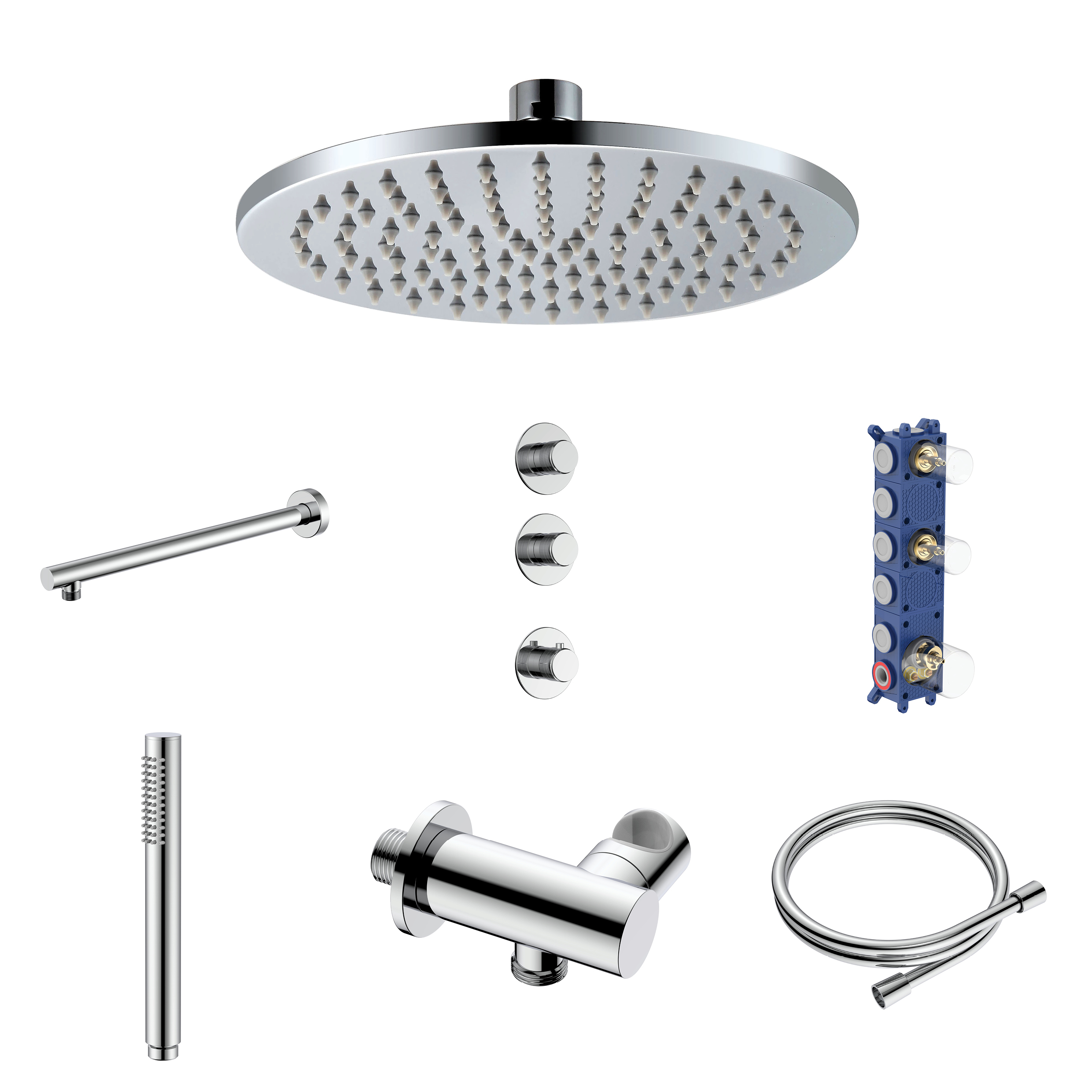 STRIA REGENDOUCHESET - INBOUW - 2 WEG MET 2 STOPKRANEN - THERMOSTATISCH  - COMPLEET - CHROOM