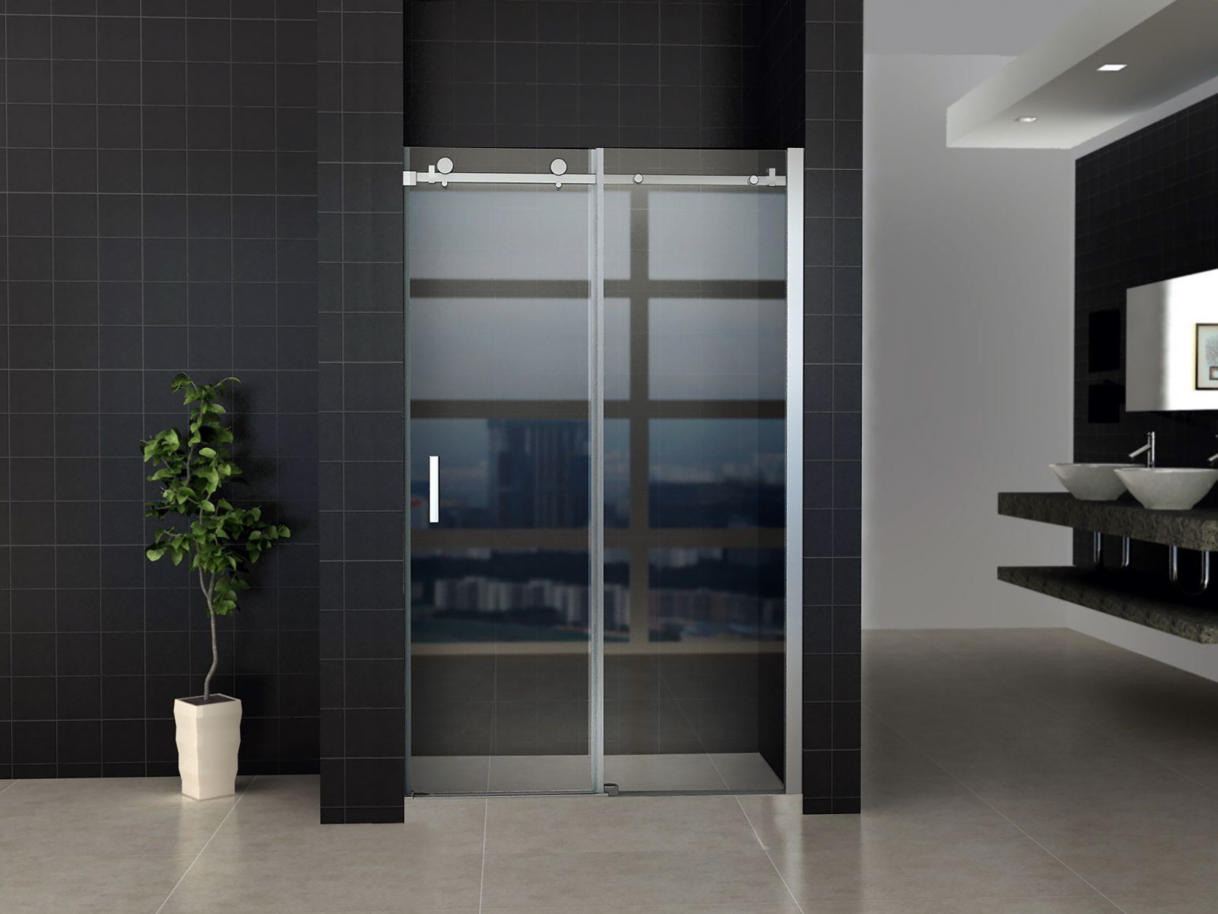 ALONI SCHUIFDEUR VOOR NIS - 1200 X 2000MM - CHROOM - HELDER GLAS