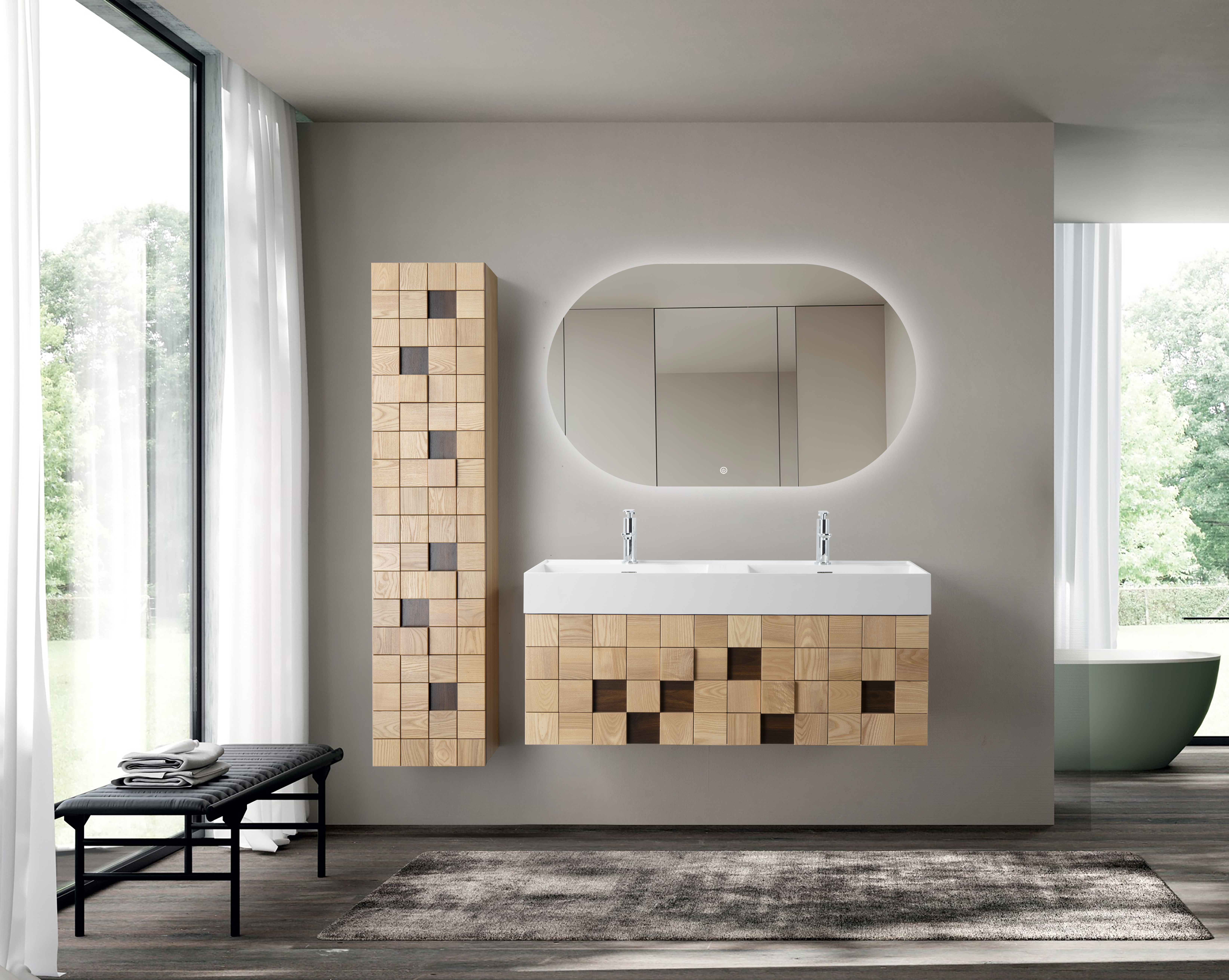 MIMOZA WASTAFELONDERKAST - 1 LADE - GREEPLOOS  - SOFT CLOSE – 119X40X52 CM - LICHT EIKEN