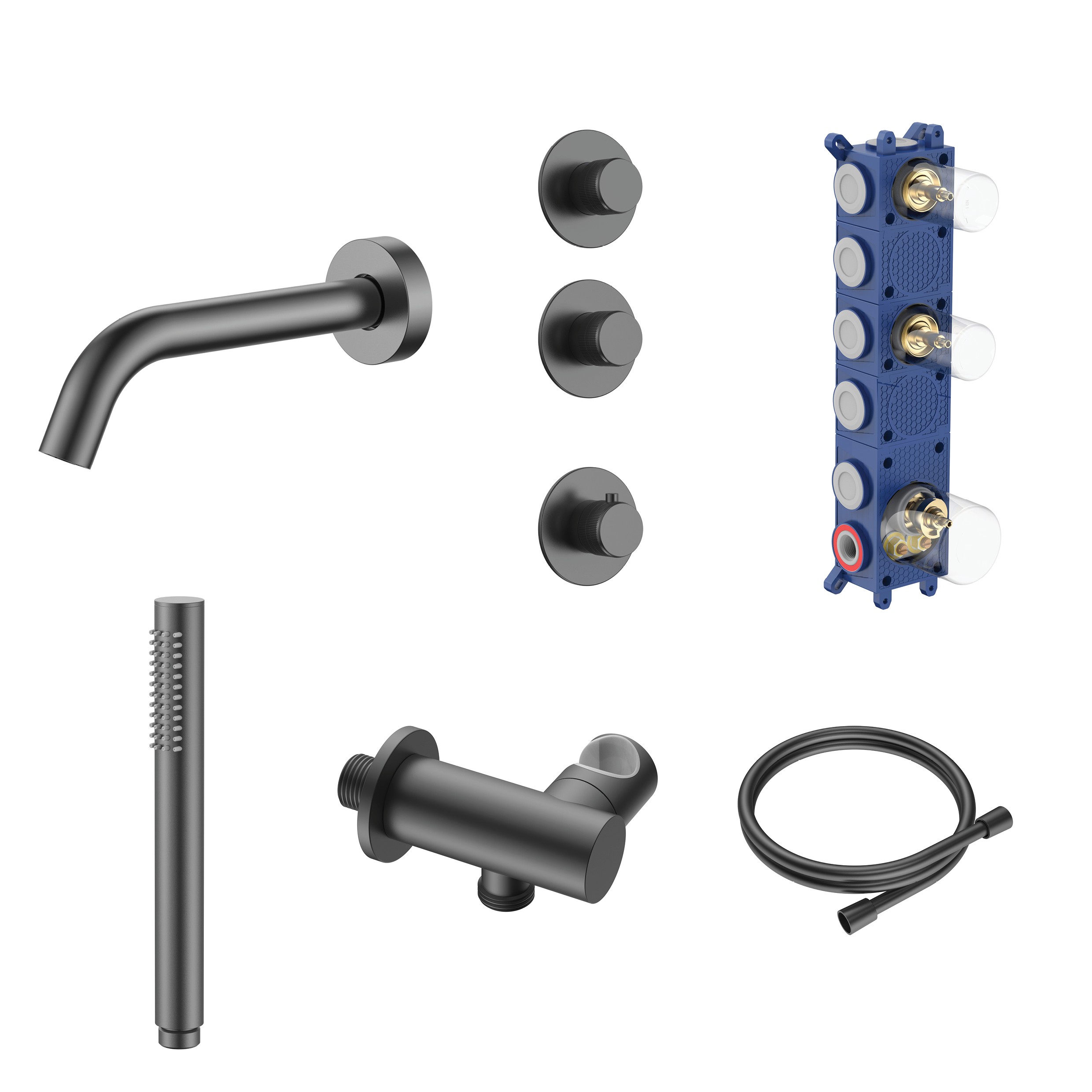 STRIA BADTHERMOSTAATSET  - INBOUW - 2 WEG MET 2 STOPKRANEN - THERMOSTATISCH  - COMPLEET - GUNMETAL (PVD)