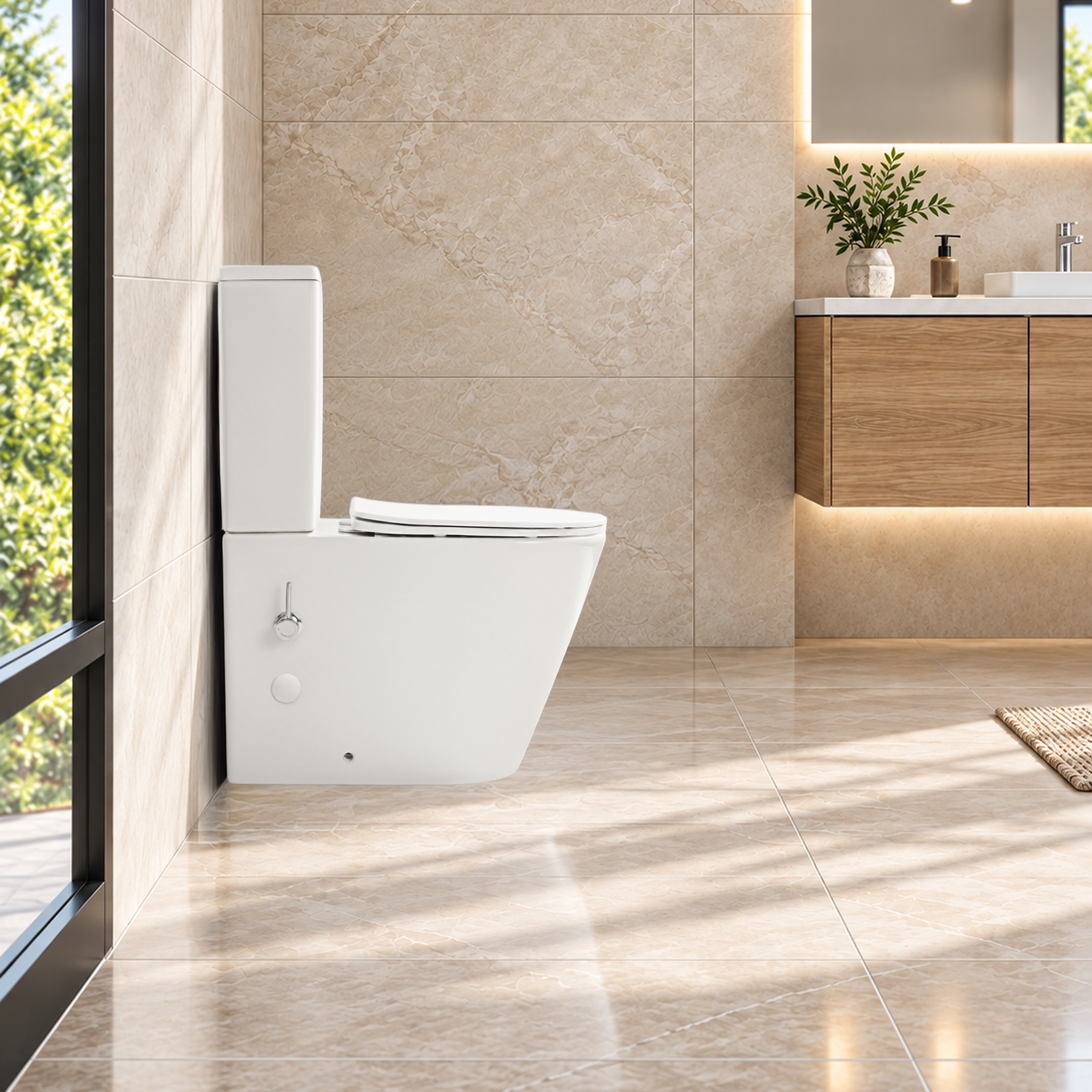 ALONI PRO3028 DUOBLOK - STAAND TOILET MET BIDET - MET BIDETKRAAN KOUD - MET RESERVOIR - MET SPOELMECHANISME - DUBBELE SPOELING 4/6L - MET ZITTING - SOFTCLOSE - 38,5X81,5X63 CM - GLANZEND WIT