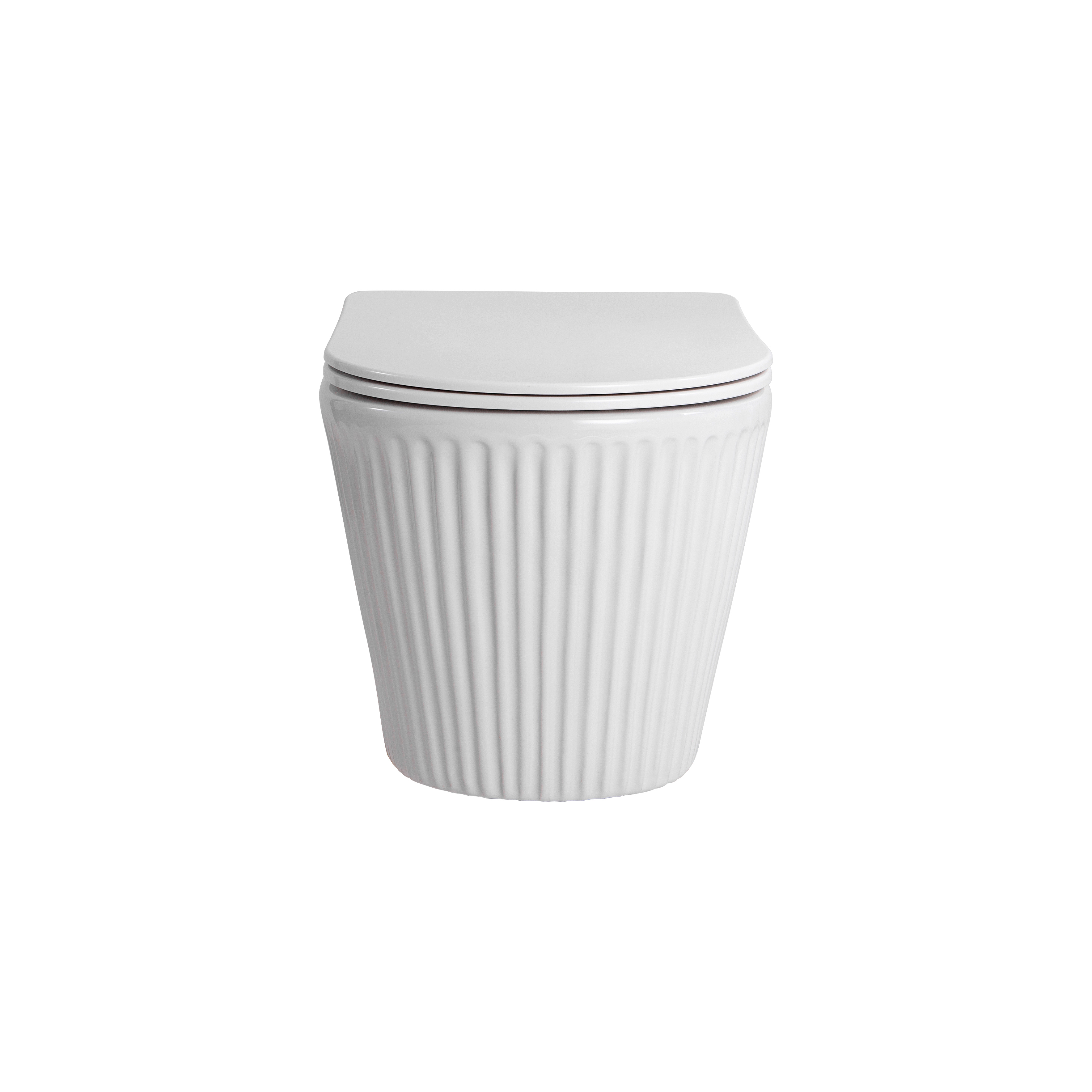 MUFFLY HANGTOILET MET RIBBEL - RANDLOOS  - 360° FLUSH - MET ZITTING - DUROPLAST - SOFT CLOSE - QUICK RELEASE - KERAMIEK - 36,5X52X34,6 CM - GLANZEND WIT