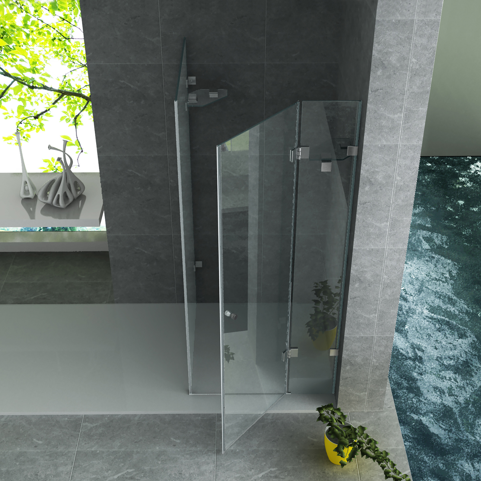 ALONI DOUCHECABINE - DRAAIDEUR, VAST WANDJE EN ZIJWAND  - 800 X 800 X 1950MM - CHROOM - HELDER GLAS