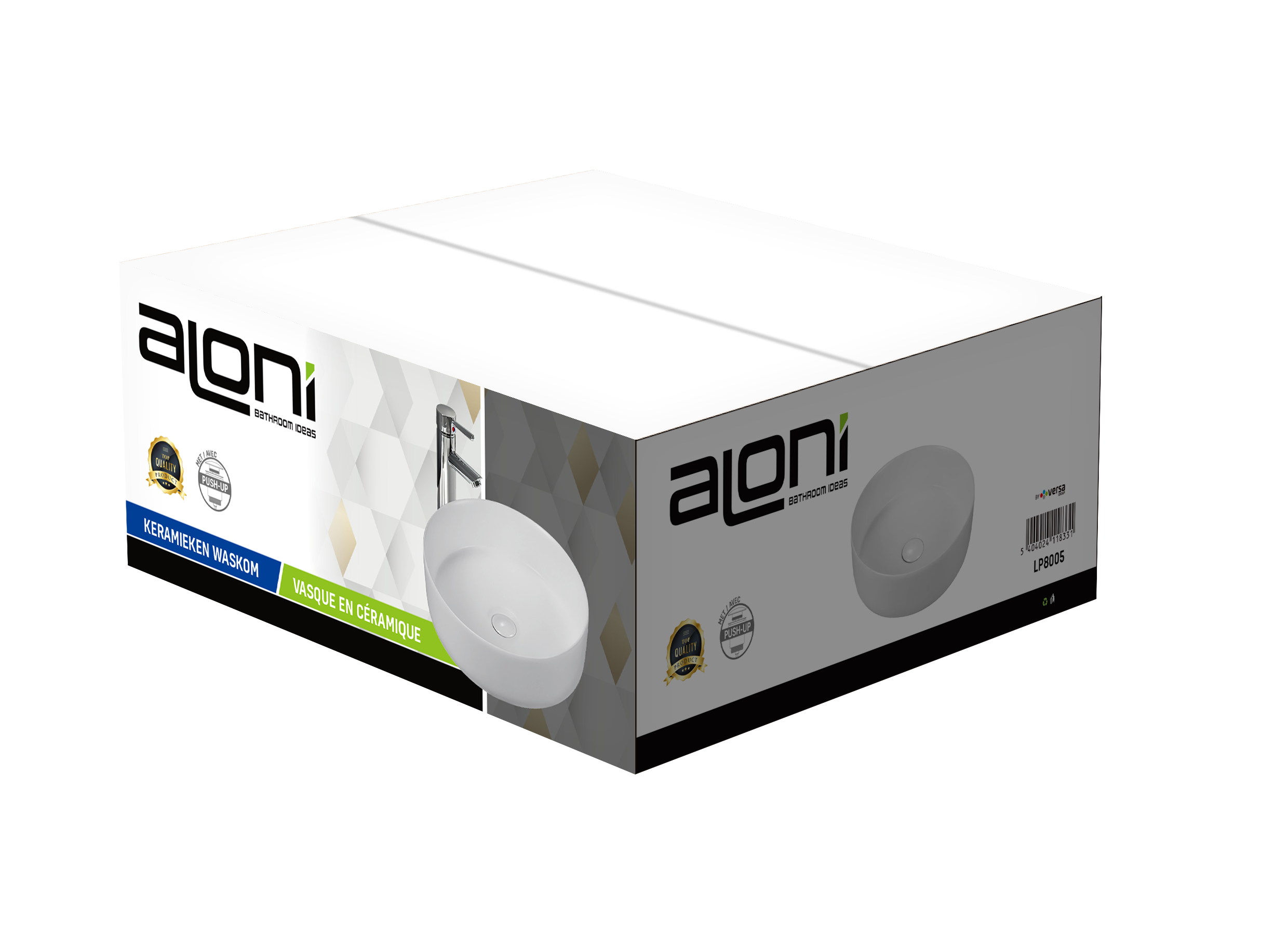 ALONI FIRA WASHBASIN – COUNTERTOP – WITHOUT OVERFLOW – WITHOUT TAP HOLE – WITH CLICK-CLACK WASTE – CERAMIC – 36X12.5X36 CM – MATT WHITE