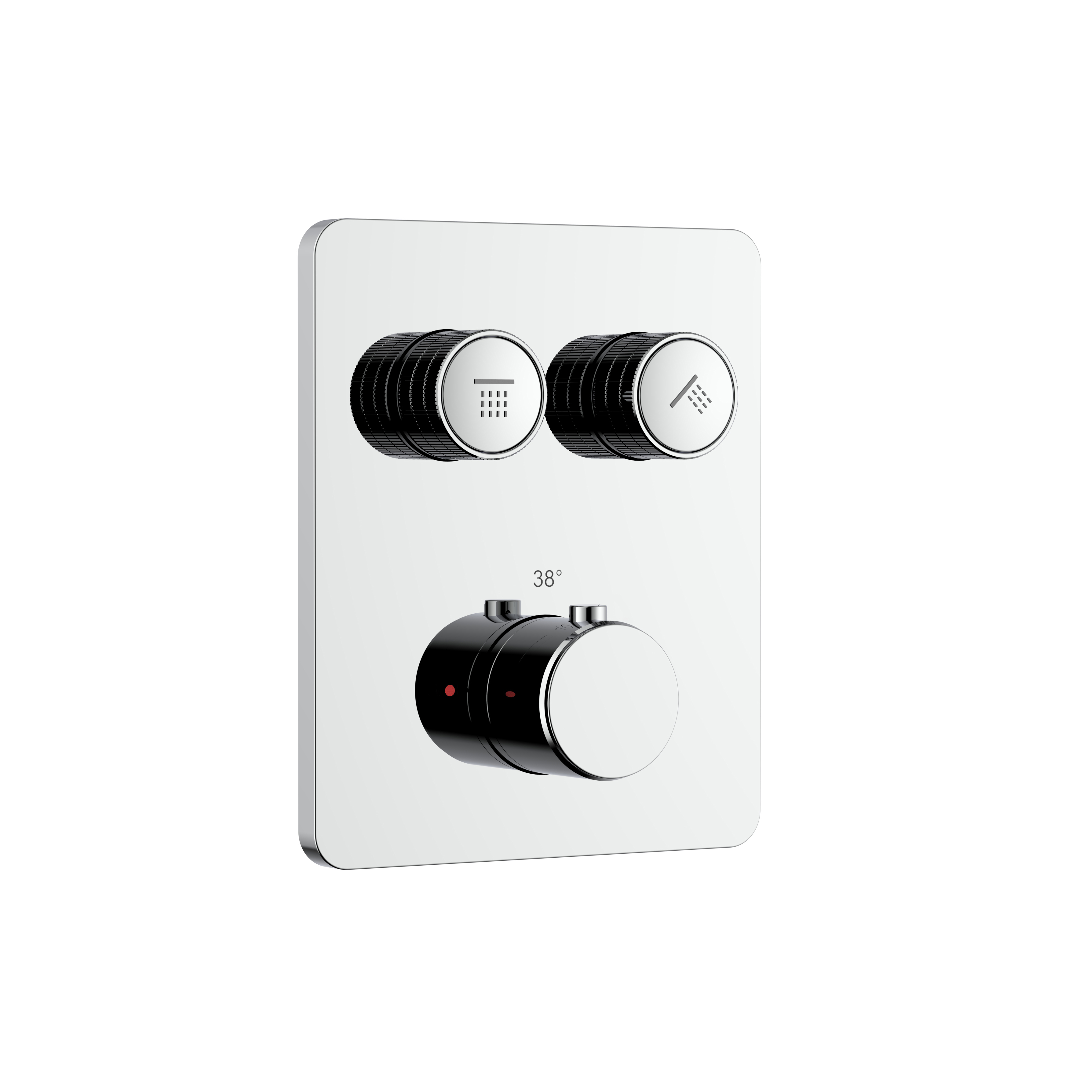 STRIA DOUCHEMENGKRAAN - 2 WEG -  THERMOSTATISCH - DRUKNOPPEN MET VERFIJNDE RIBBELSTRUCTUUR - MET INBOUWBOX EN AFBOUWDEEL - RECHTHOEKIG - BELGAQUA - CHROOM