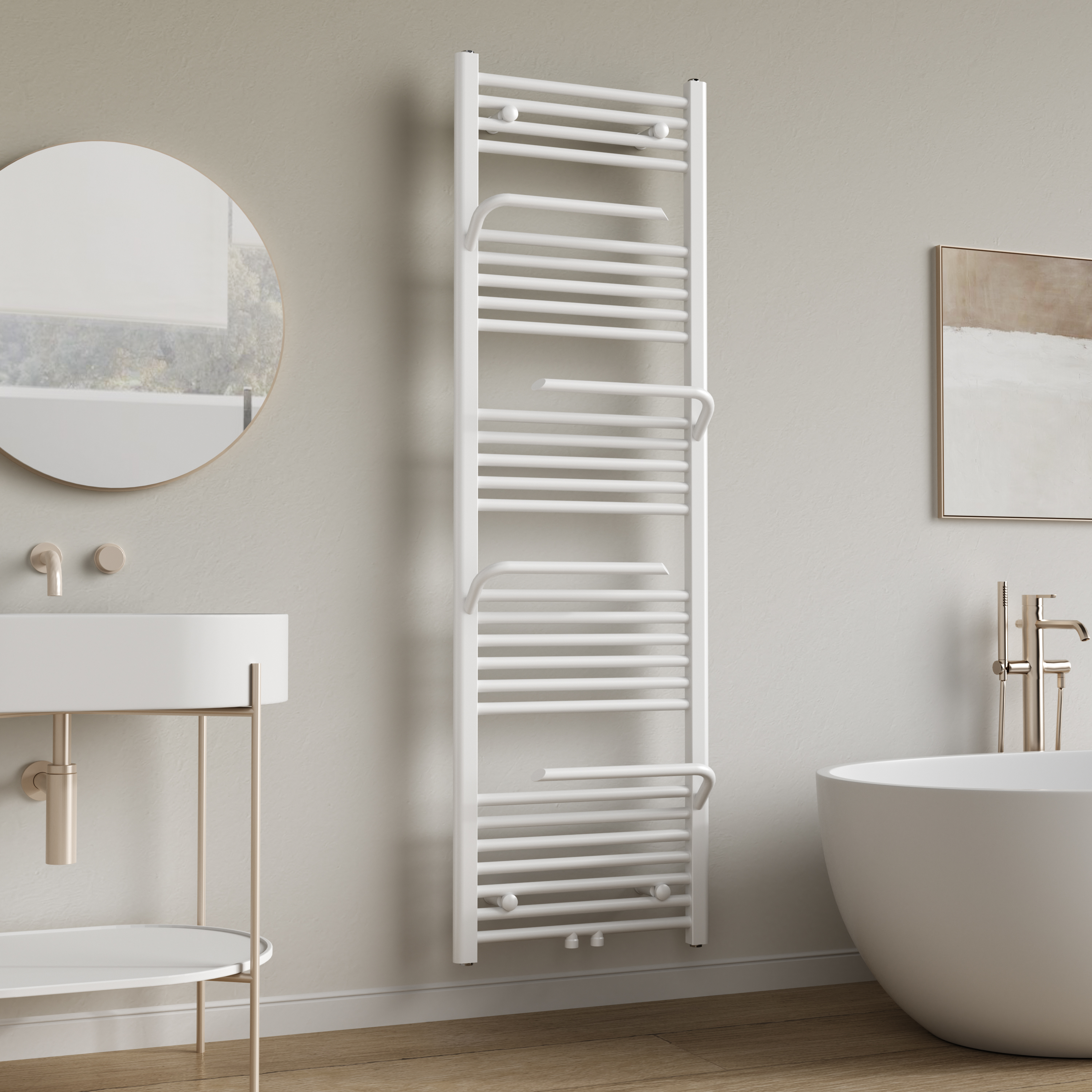 BELRAD TOWEL RADIATOR - WITH TOWEL HOLDER - LEFT-RIGHT/CENTER CONNECTION - 669 WATT - 1600X500CM - GLOSSY WHITE