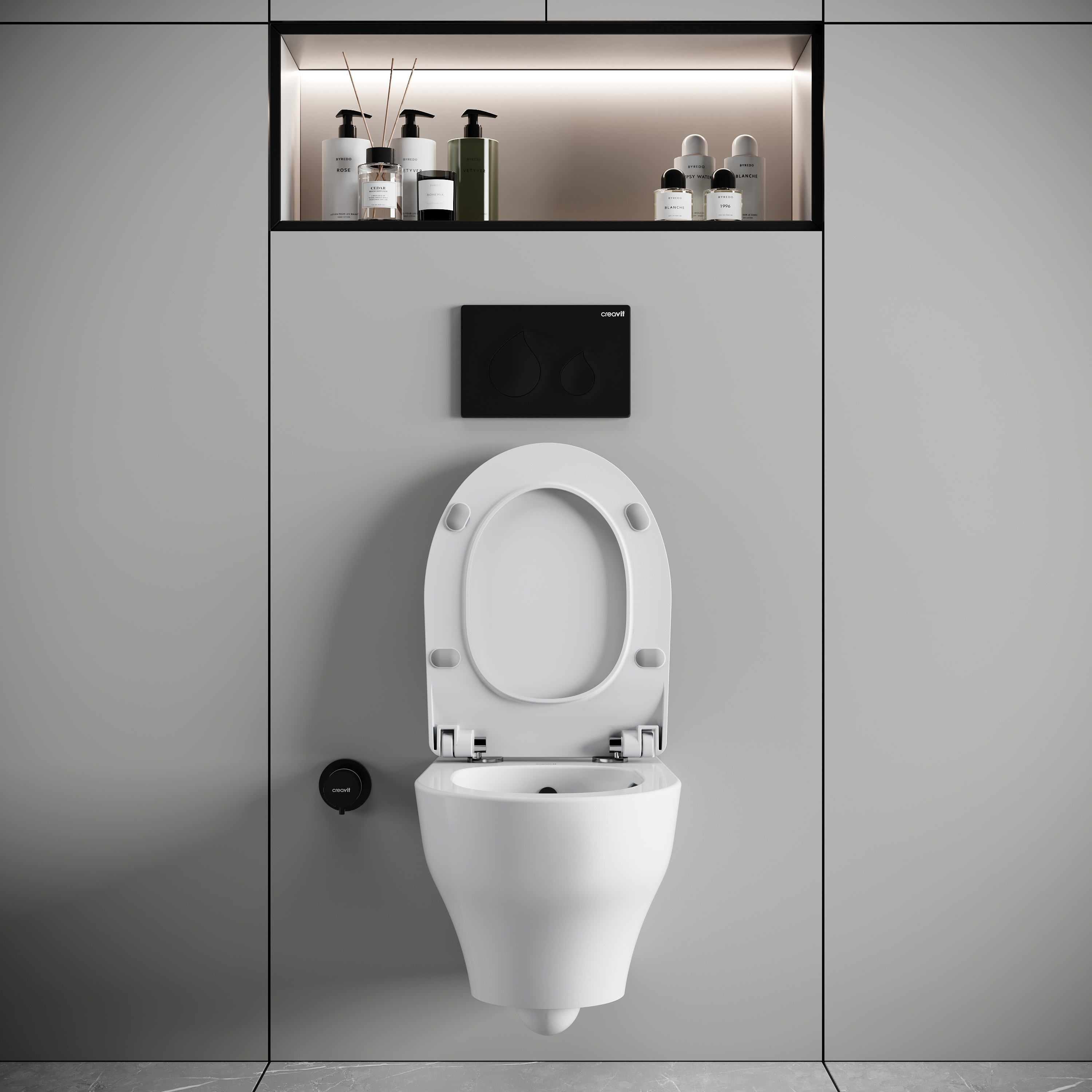 CREAVIT NESS HANGTOILET MET BIDET - 360° FLUSH - RANDLOOS - ZONDER ZITTING - GLANZEND WIT