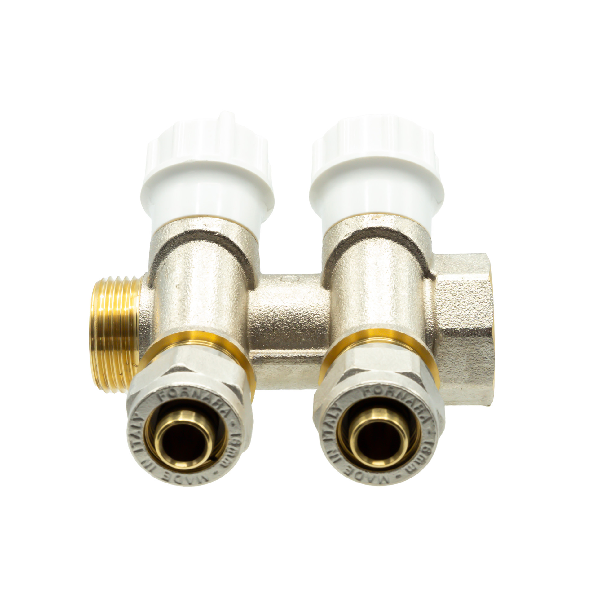 KIT VALVE MANIFOLD 1" MxF – 2 OUTLETS 1/2" M + COUPLINGS