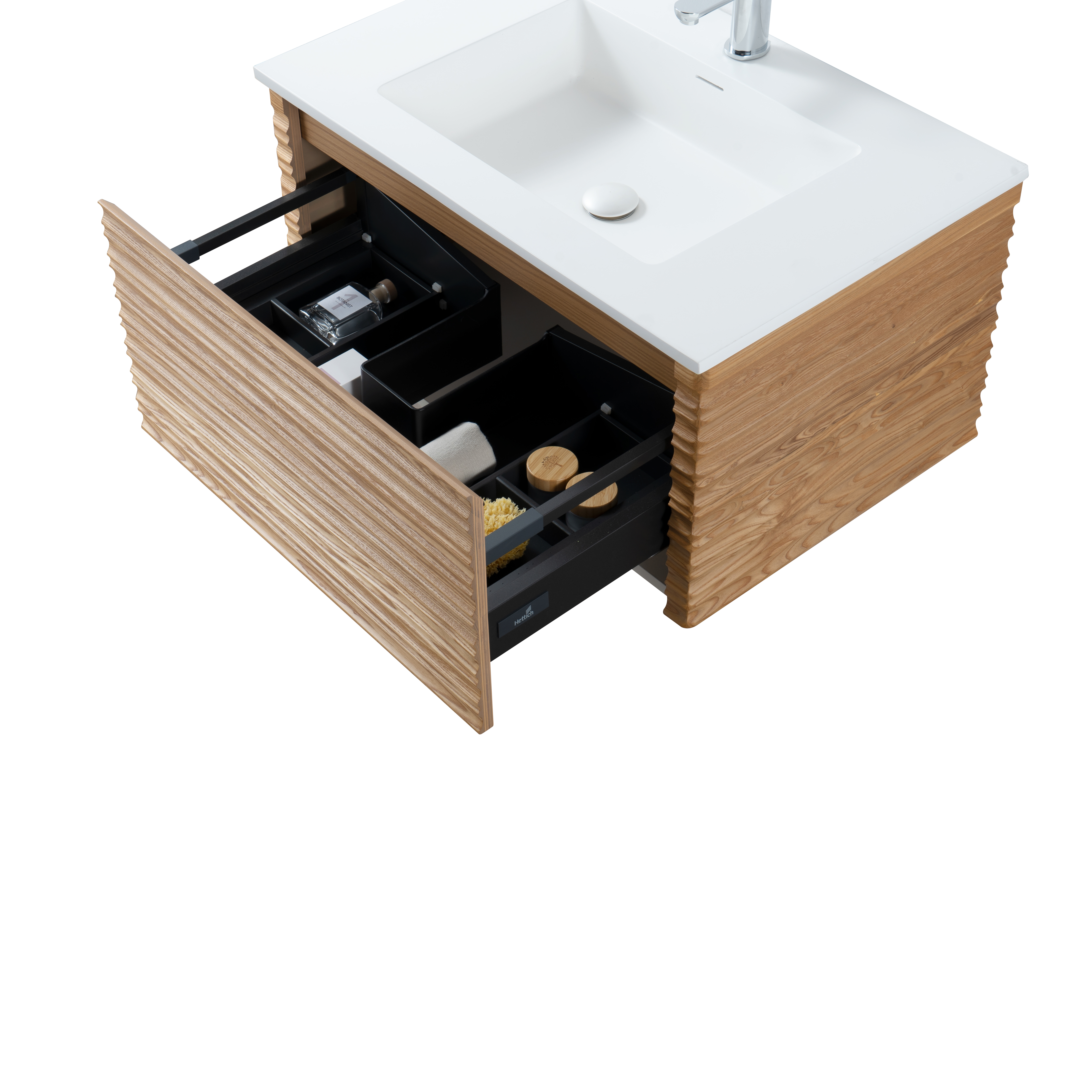 KAMELLIA WASTAFELONDERKAST - 1 LADE - GREEPLOOS  - SOFT CLOSE – 79X40X52 CM - LICHT WALNOTEN