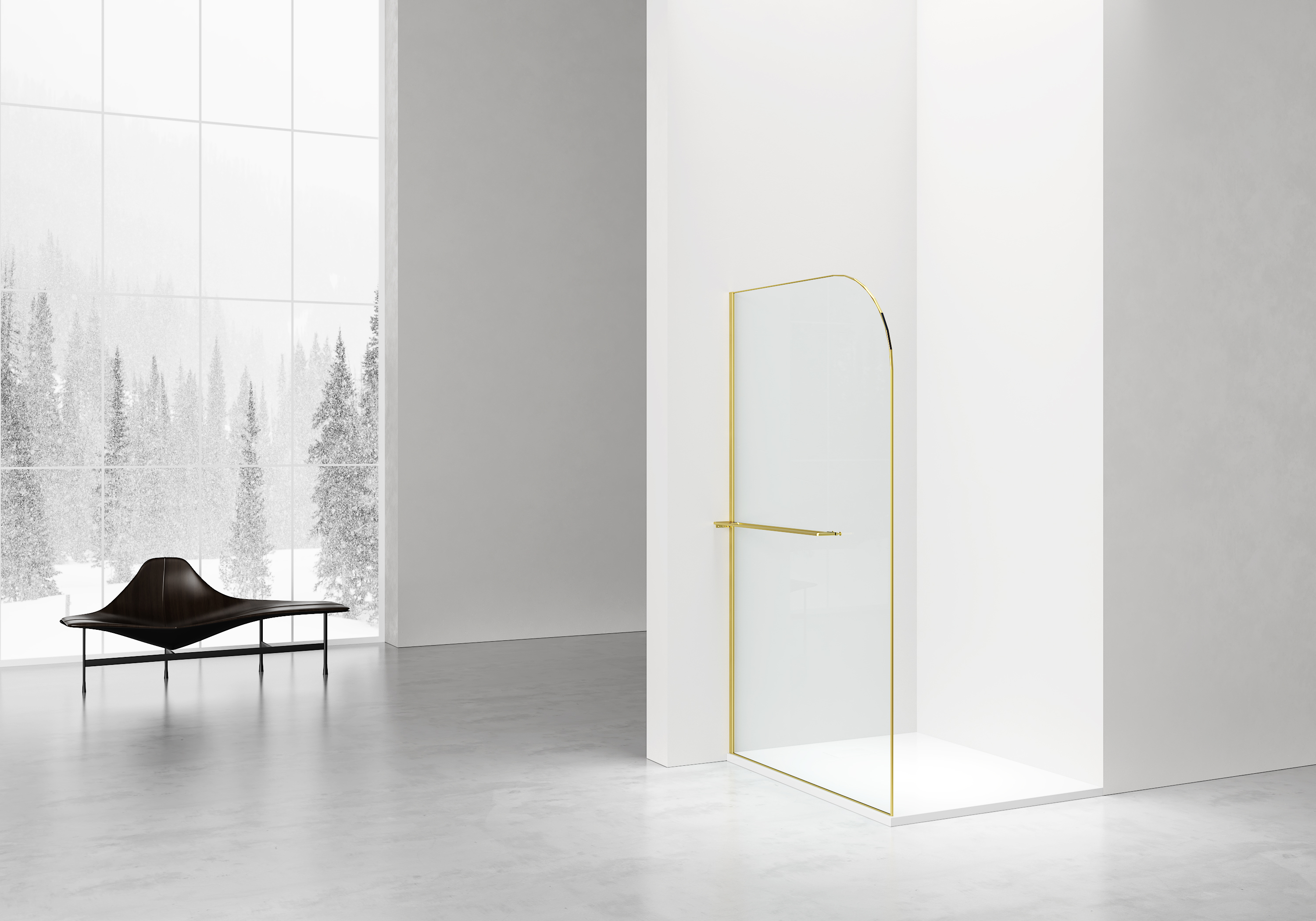 CURVY INLOOPDOUCHE MET HANDDOEKHOUDER - GEBOGEN - MET ANTI-KALKBEHANDELING - OMKEERBAAR - 8MM VEILIGHEIDSGLAS - 120X200CM - GEBORSTELD GOUD - HELDER GLAS