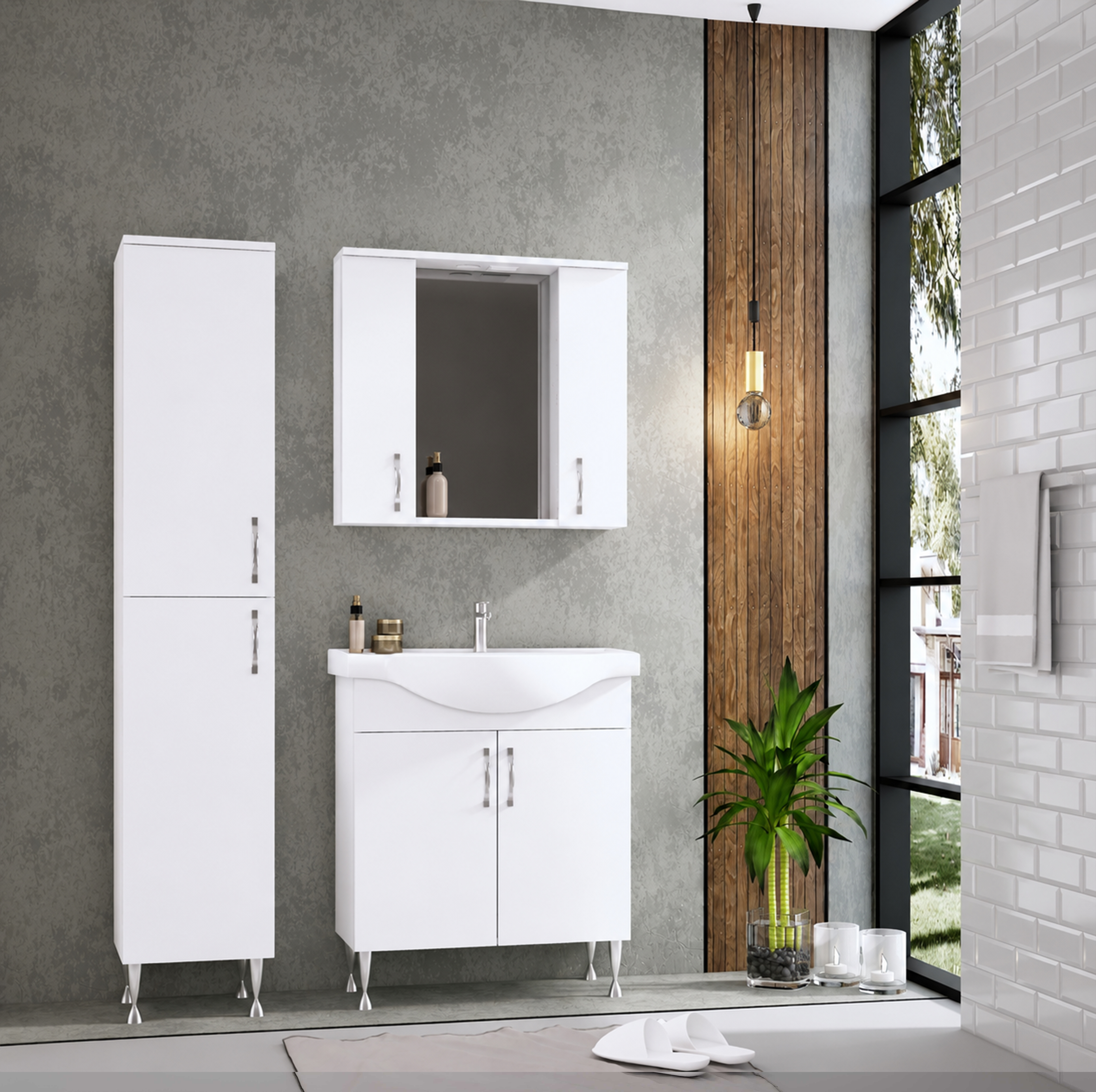 ALONI ALECO SPIEGELKAST- 2 DEUREN - MET VERLICHTING - MET STOPCONTACT - 77X70X17,5 CM - WIT