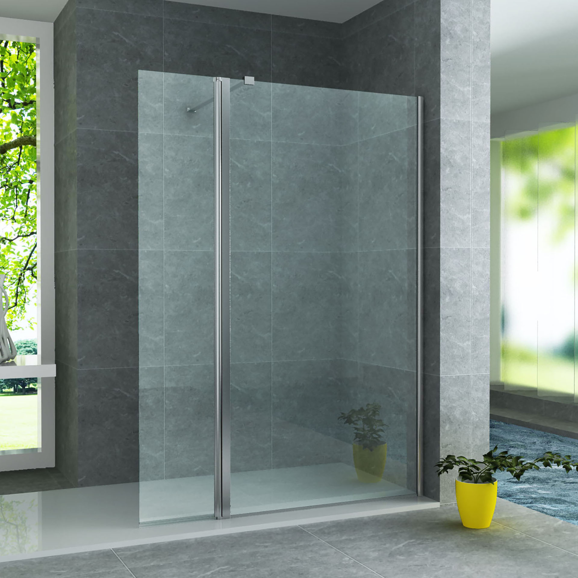 ALONI SIDE PANEL WITH CONNECTION PROFILE FOR WALK-IN SHOWER - PIVOTING - 600 X 2000MM - CHROME - CLEAR GLASS