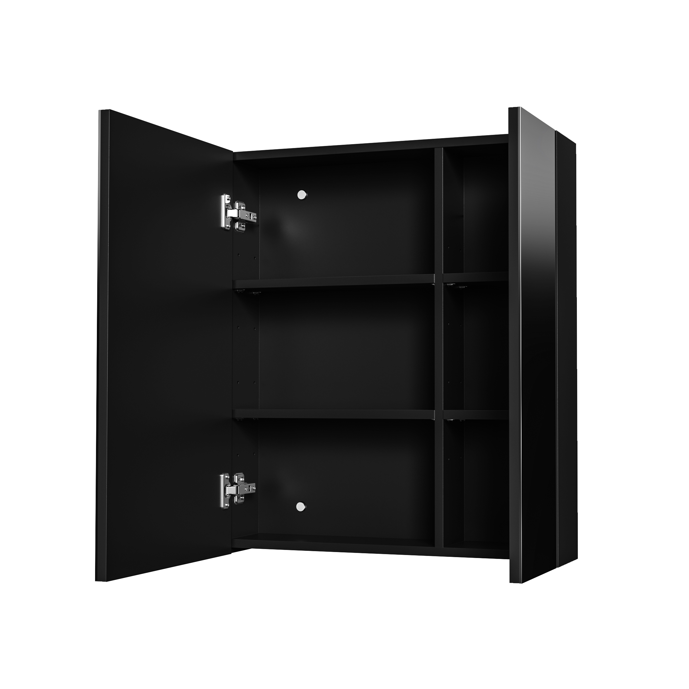 HAYAT MIRROR CABINET – 2 ASYMMETRICAL, SINGLE-SIDED MIRROR DOORS – 4 HEIGHT-ADJUSTABLE SHELVES – 60X70X15 CM – MATT BLACK