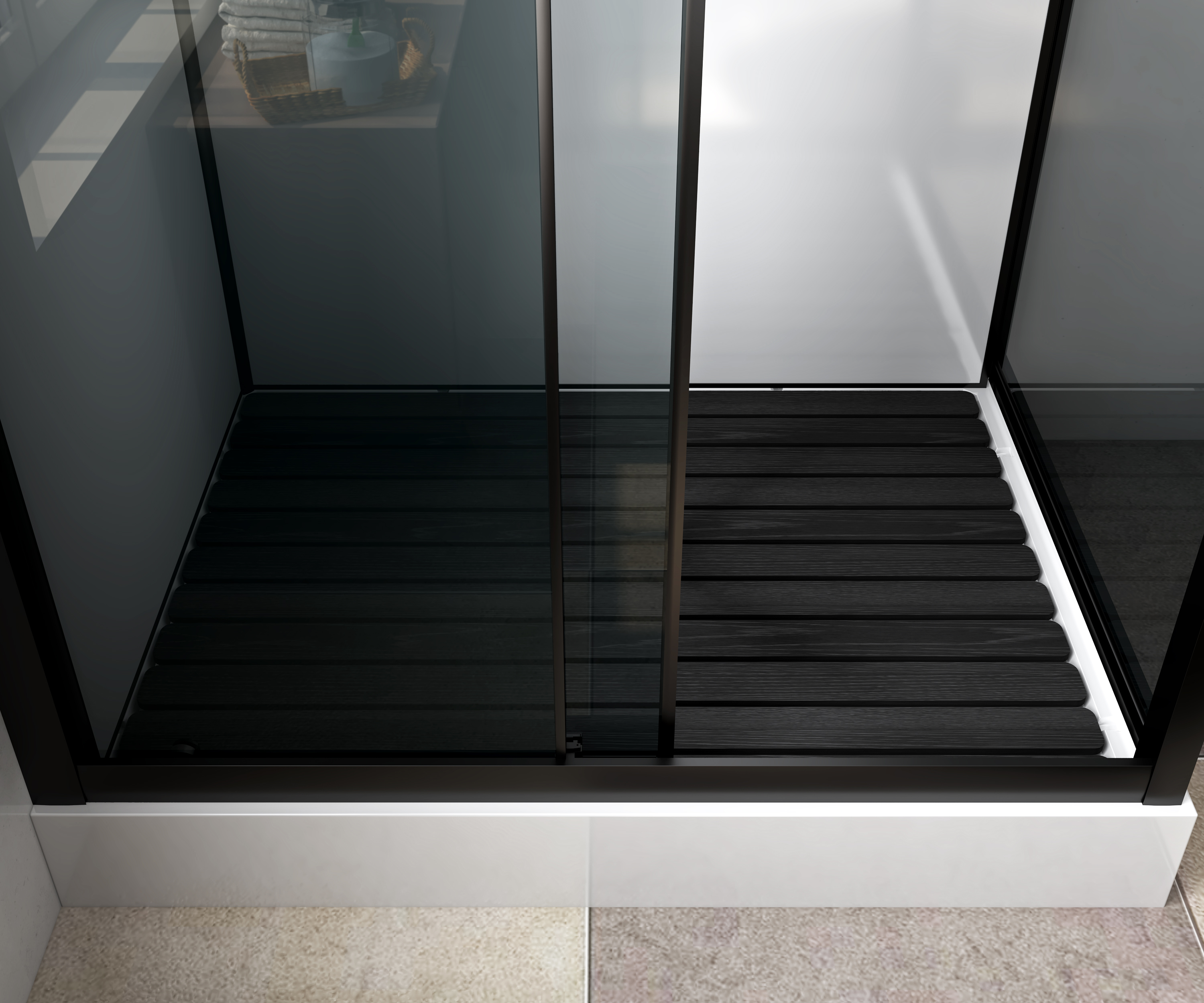 MARANI COMPLETE DOUCHECABINE MET SCHUIFDEUR - OMKEERBAAR - 120X225X90 CM - MAT ZWART- GRIJS ROOKGLAS