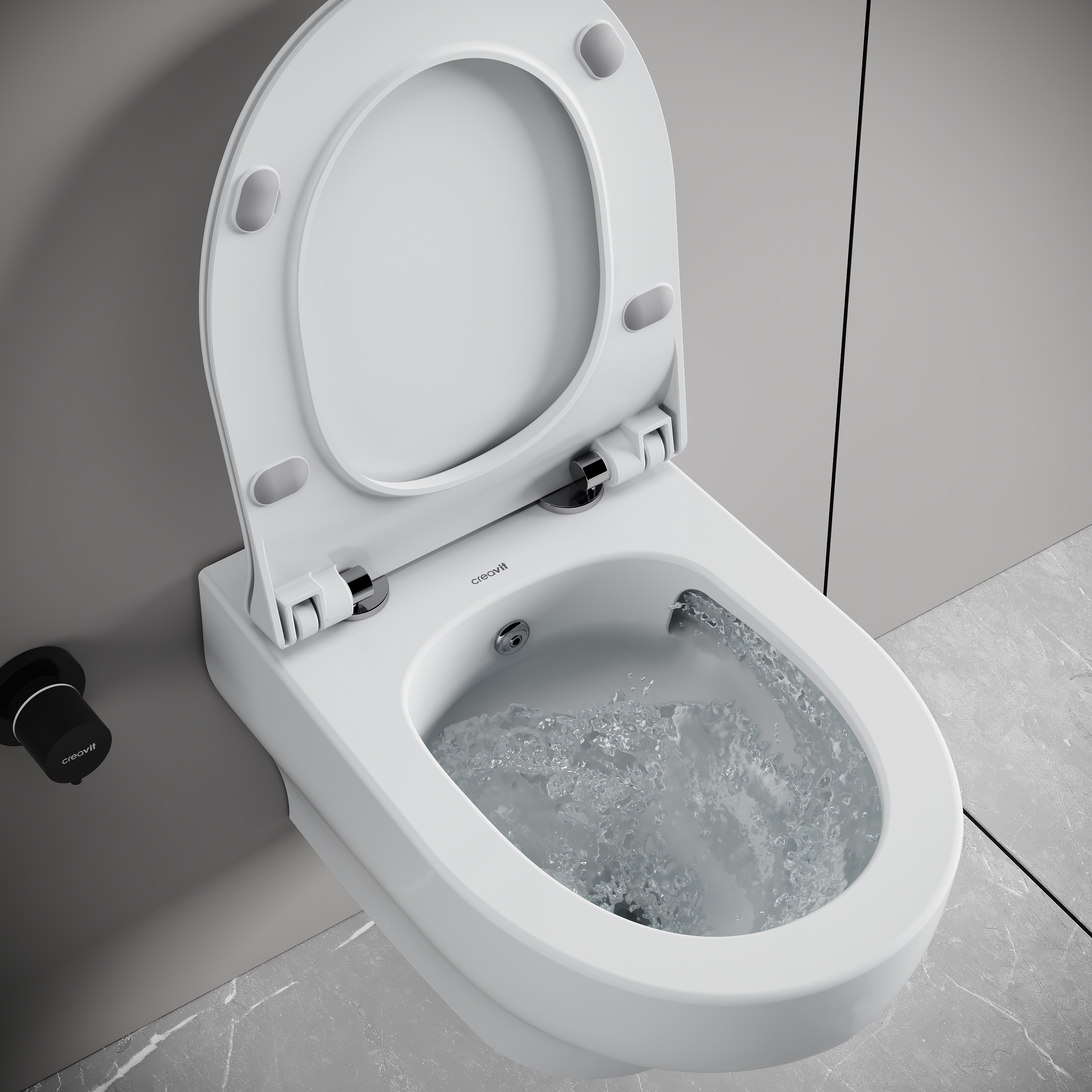 CREAVIT NESS HANGTOILET MET BIDET - 360° FLUSH - RANDLOOS - ZONDER ZITTING - GLANZEND WIT