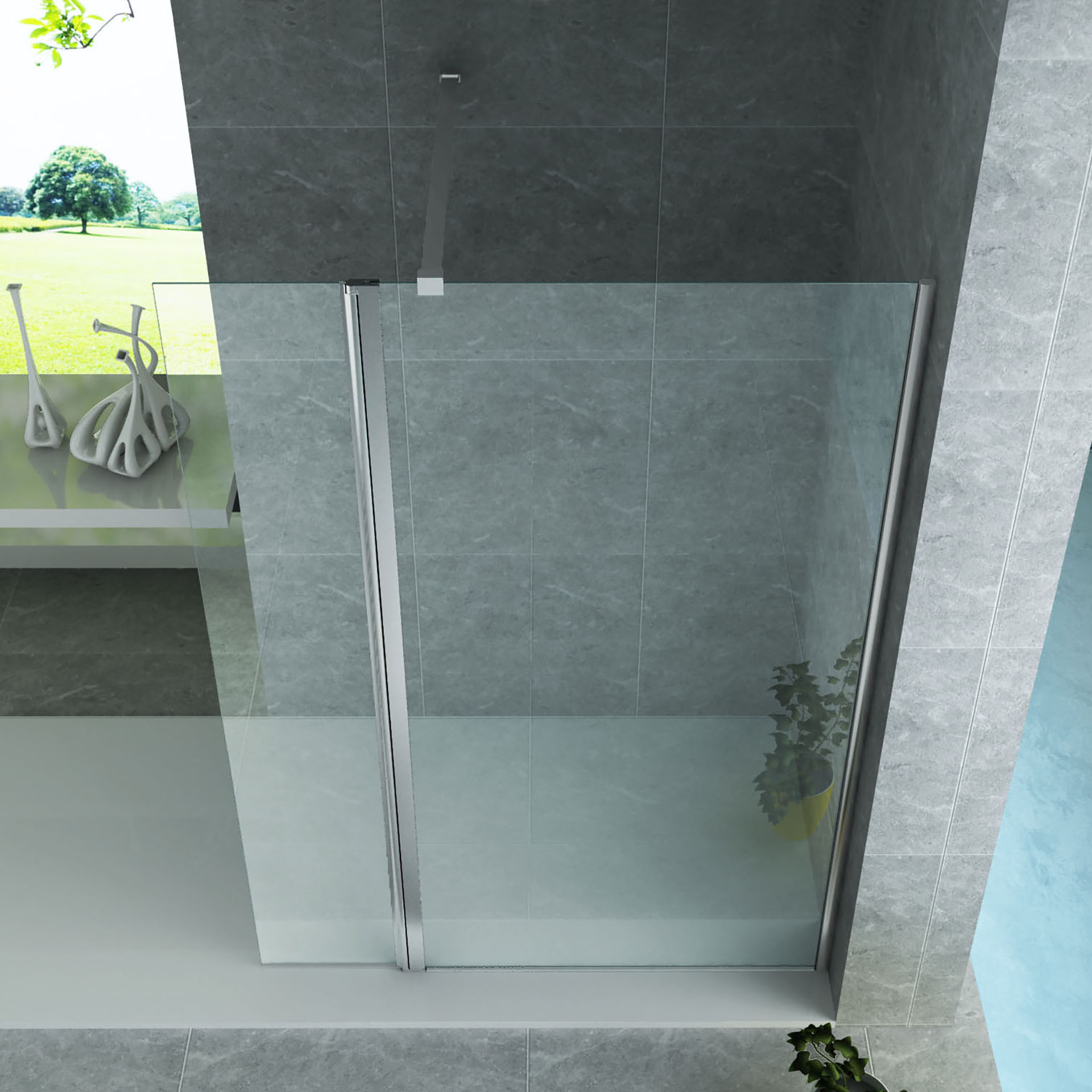 ALONI SIDE PANEL WITH CONNECTION PROFILE FOR WALK-IN SHOWER - PIVOTING - 400 X 2000MM - CHROME - CLEAR GLASS