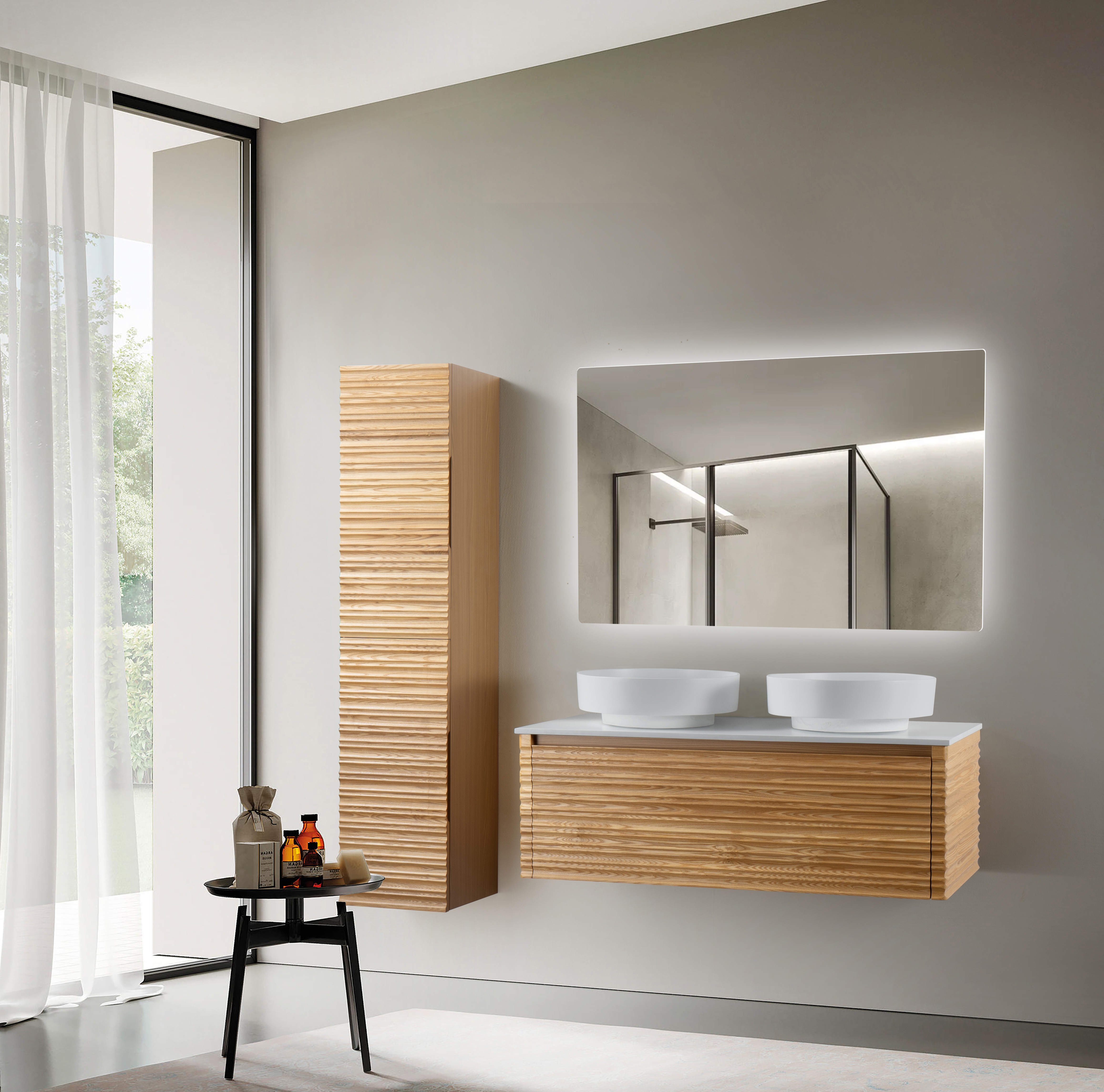 KAMELLIA WASTAFELONDERKAST - 1 LADE - GREEPLOOS  - SOFT CLOSE – 119X40X52 CM - LICHT WALNOTEN