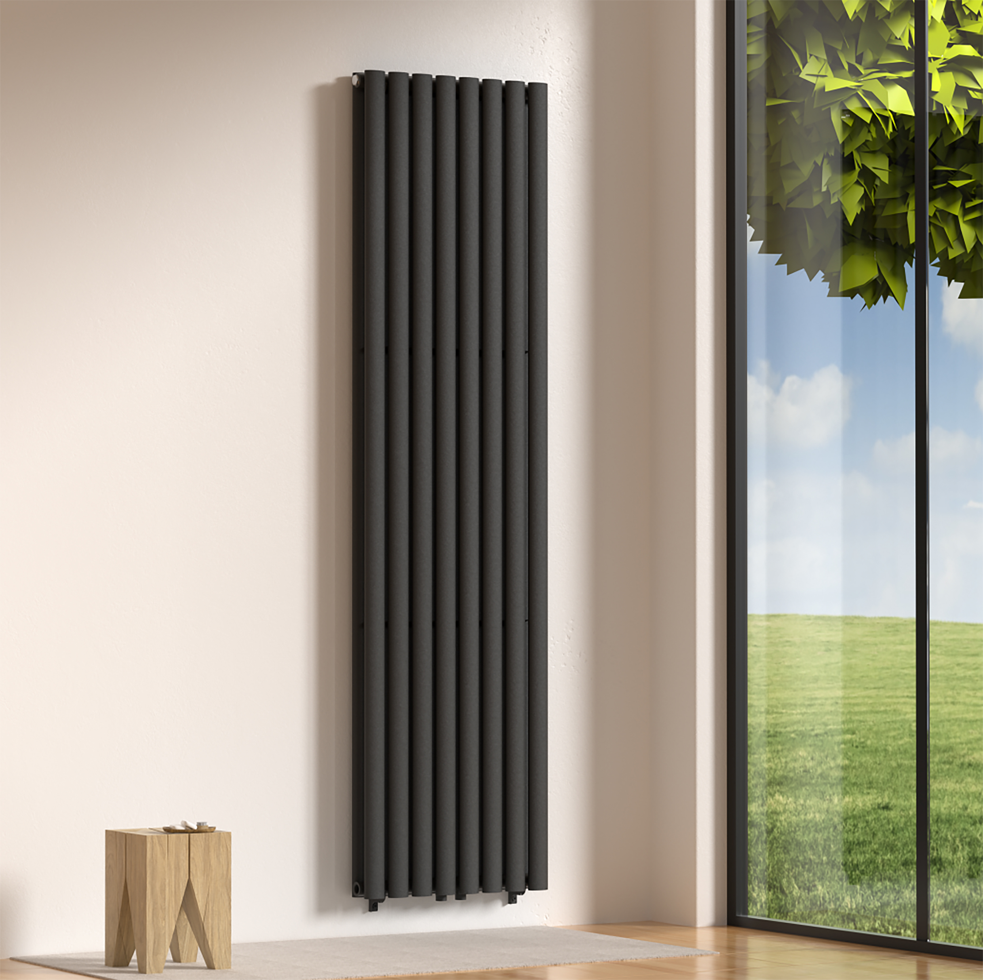 VERTI OVAAL RADIATOR - 1800X480 - 1640W - MAT ZWART
