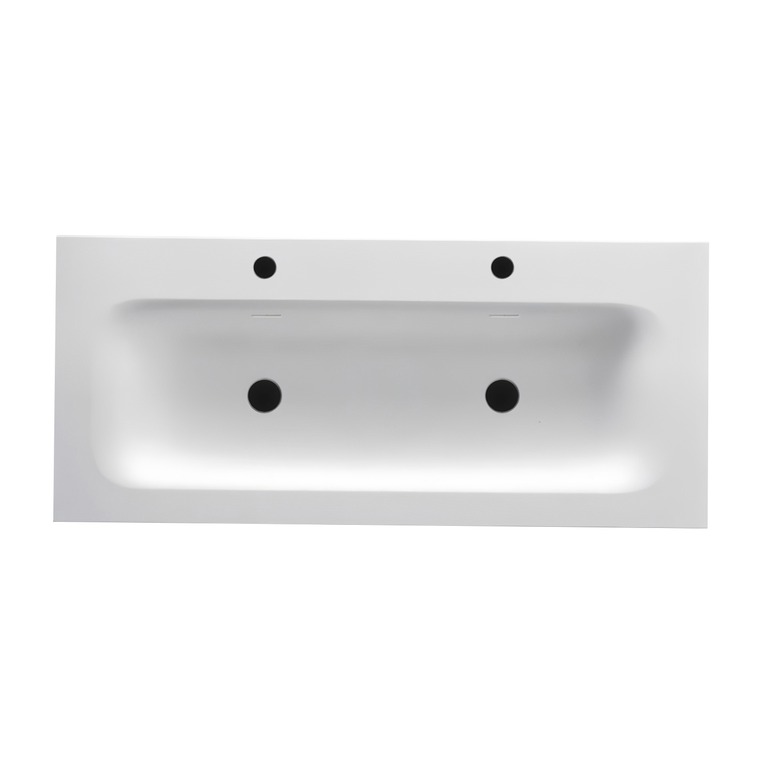 WONDA ROUND SLIM WASTAFEL - 1 WASBAK - MET OVERLOOP - 2 KRAANGATEN - KUNSTMARMER - 120X1,6X52,5 CM - MAT WIT