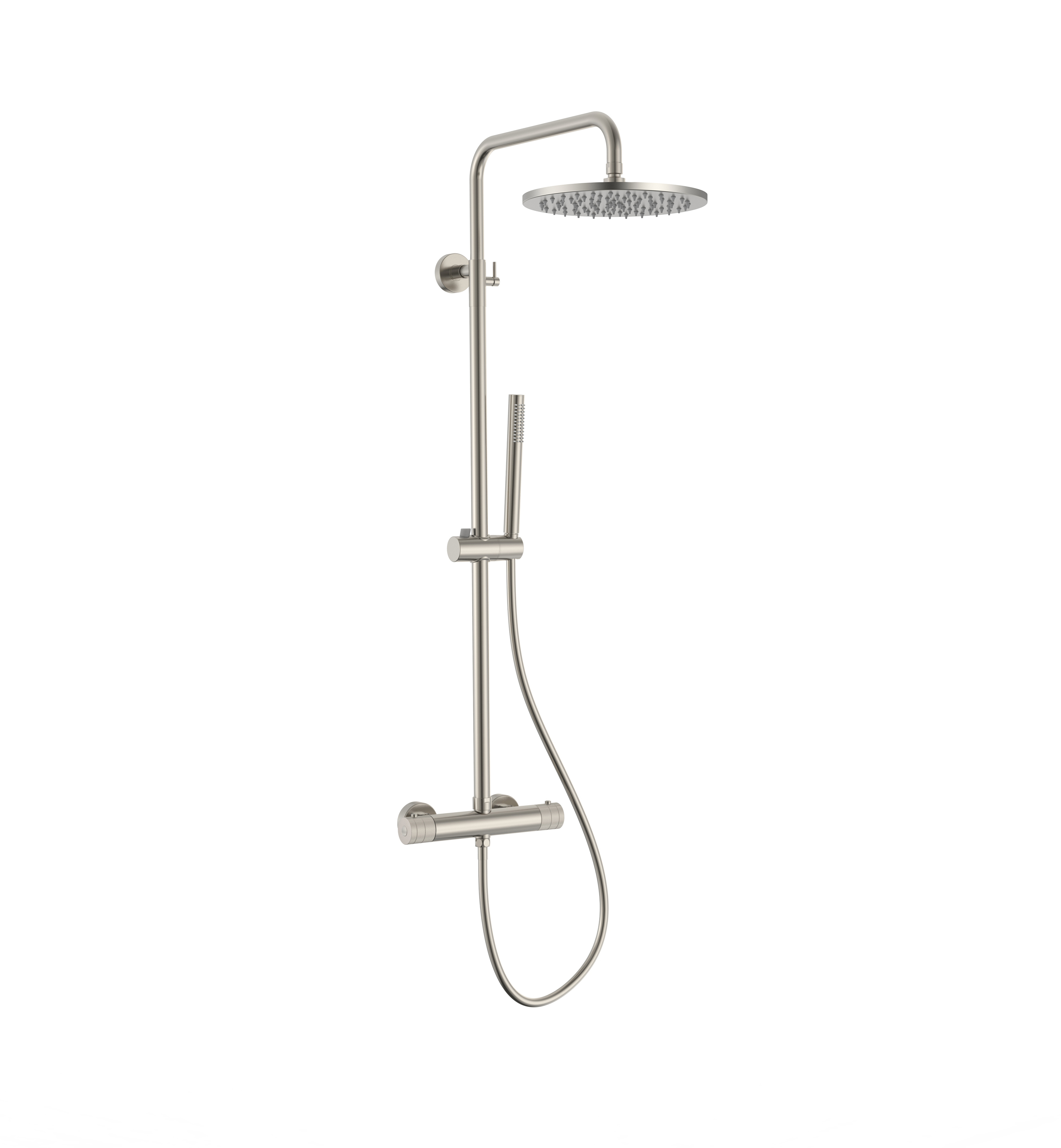 STRIA REGENDOUCHESET  - THERMOSTATISCH - COOL TOUCH - HOOFDDOUCHE 30 CM - OPBOUW - KNOPPEN MET VERFIJNDE RIBBELSTRUCTUUR -  BELGAQUA - GEBORSTELD RVS