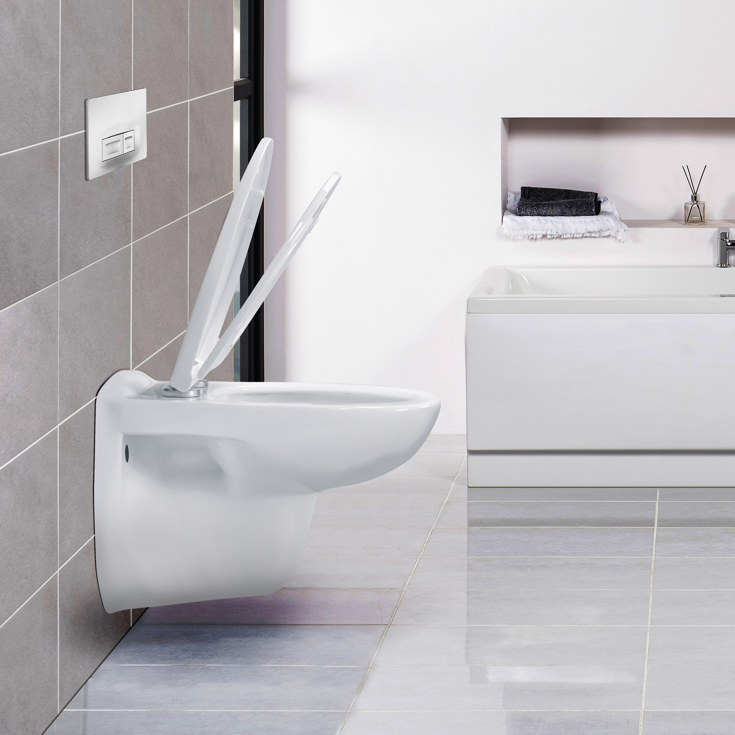 ALONI PRO HANGTOILET - RANDLOOS - MET ZITTING - THERMOPLAST (PP) - SOFT CLOSE - QUICK RELEASE - 35,5X41X54,5 CM - GLANZEND WIT