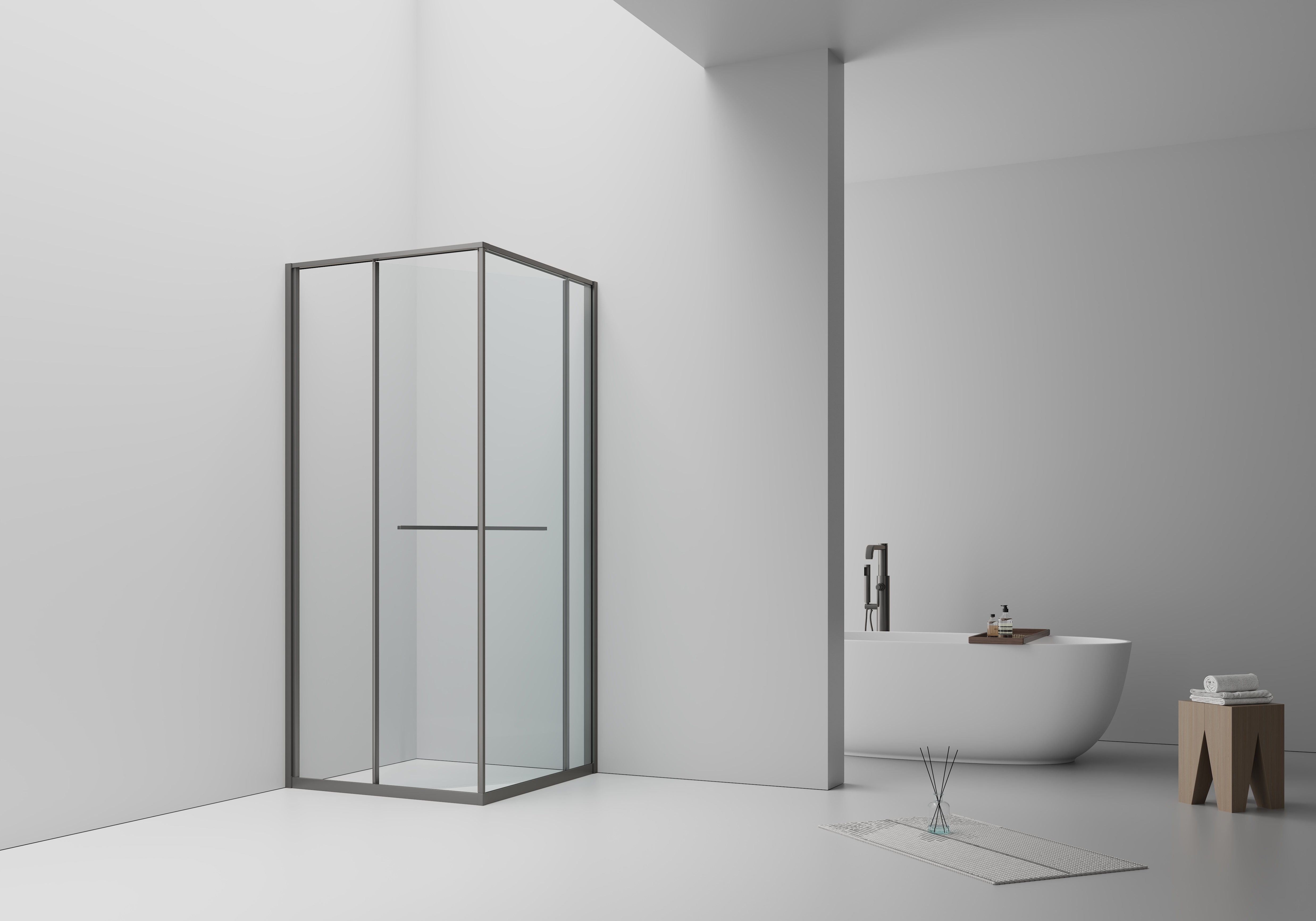 INSLIDE SHOWER ENCLOSURE - INWARD OPENING SLIDING DOOR AND SIDE PANEL - SPACE-SAVING - REVERSIBLE - 6MM SAFETY GLASS - 90X90X200 CM - GUNMETAL - CLEAR GLASS