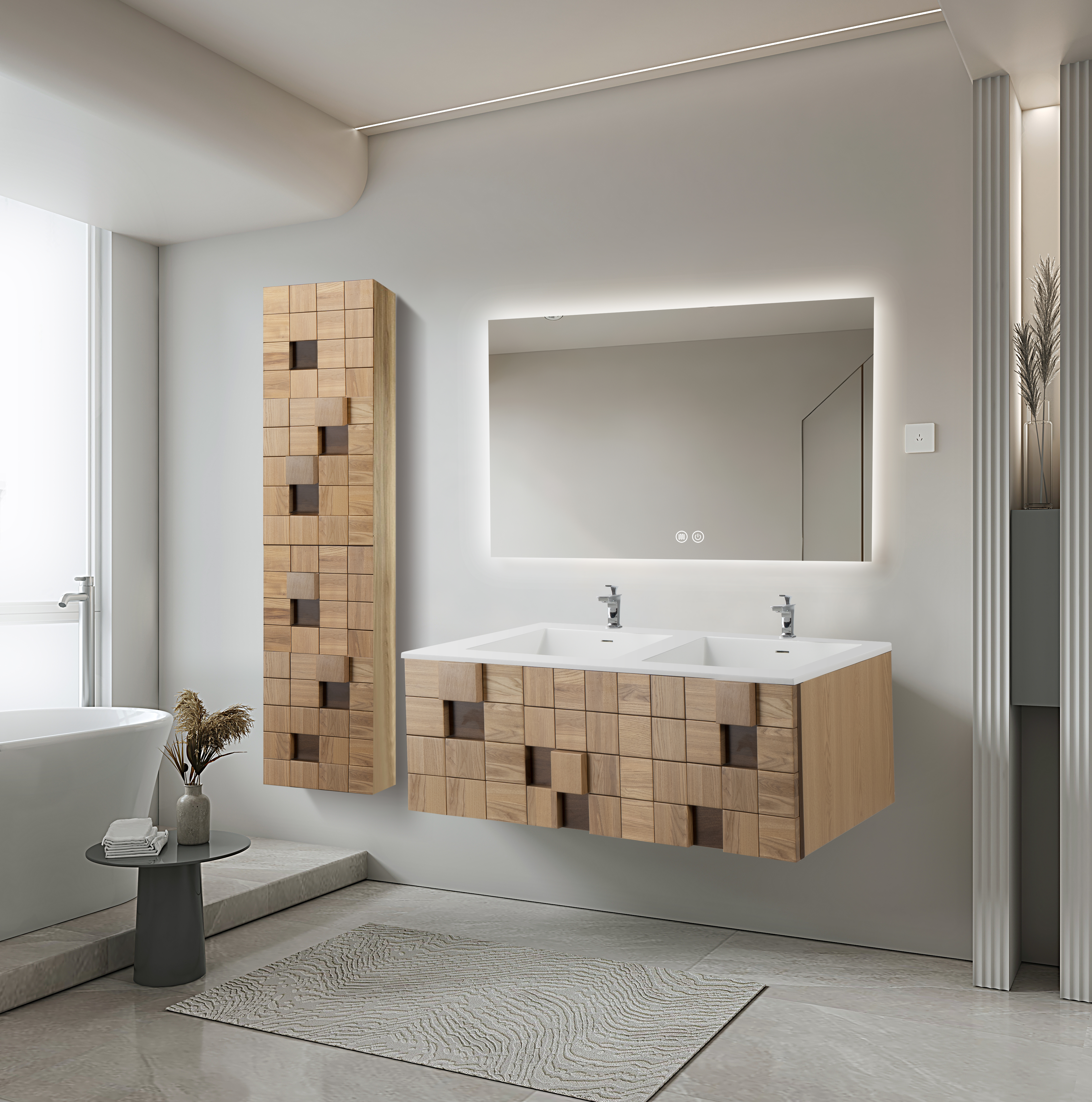 MIMOZA WASTAFELONDERKAST - 1 LADE - GREEPLOOS  - SOFT CLOSE – 119X40X52 CM - LICHT EIKEN
